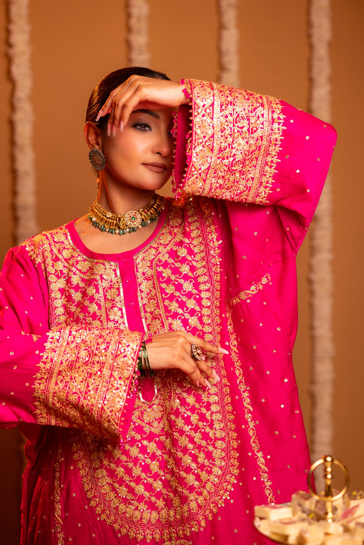 Magenta Pure & Premium Monga Silk Chikankari Kurta, Bottom With Organza Dupatta