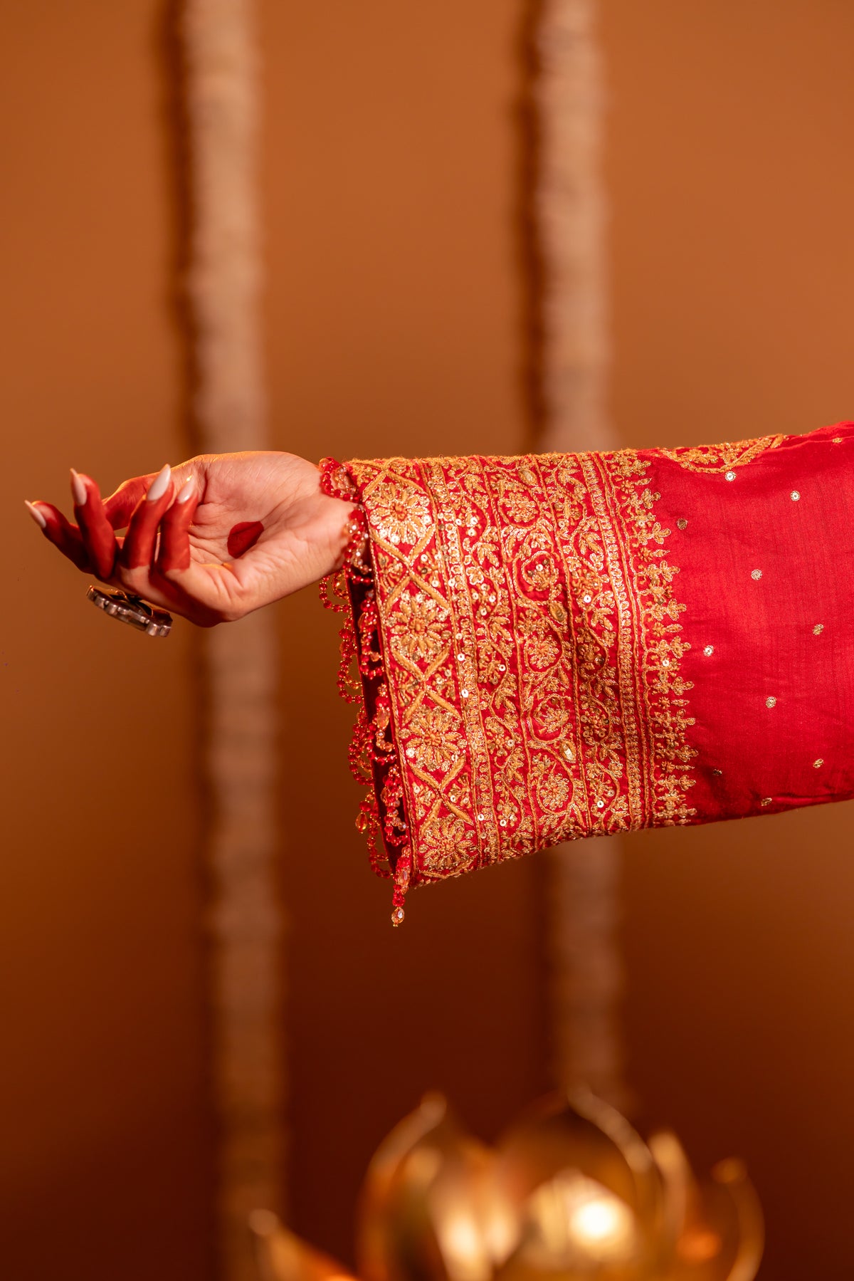 Red Pure & Premium Monga Silk Chikankari Kurta, Bottom With Organza Dupatta