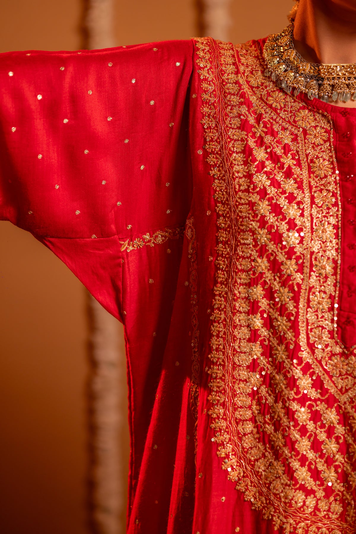 Red Pure & Premium Monga Silk Chikankari Kurta, Bottom With Organza Dupatta