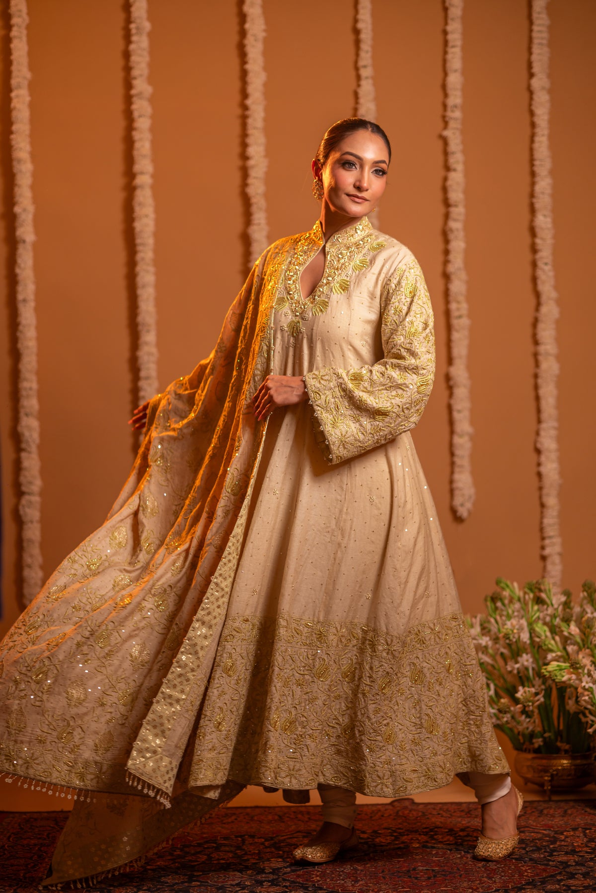 Dyeable Pure Munga Silk Chikankari Anarkali and Dupatta