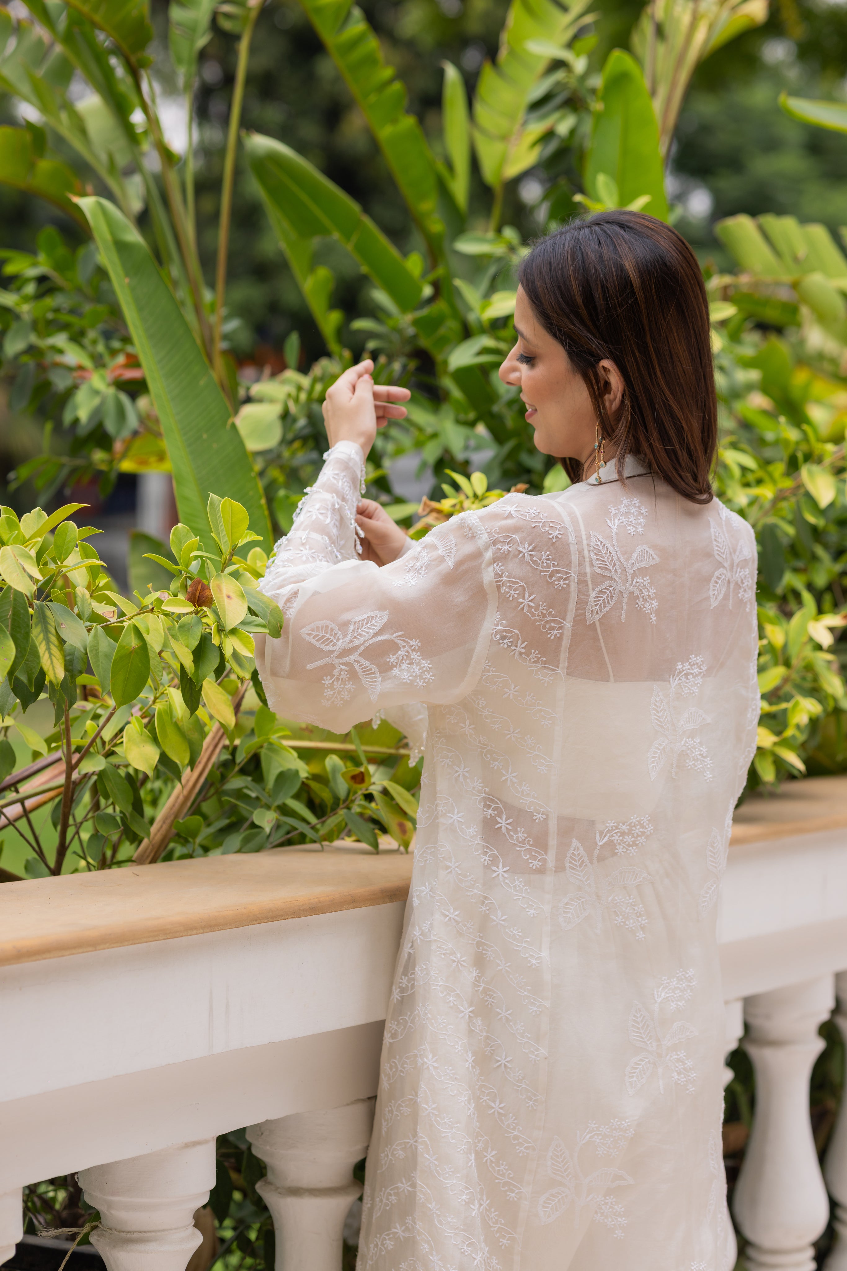 Ivory Pure Organza Silk Overlay Ensemble - Pleats PleaseChikankari