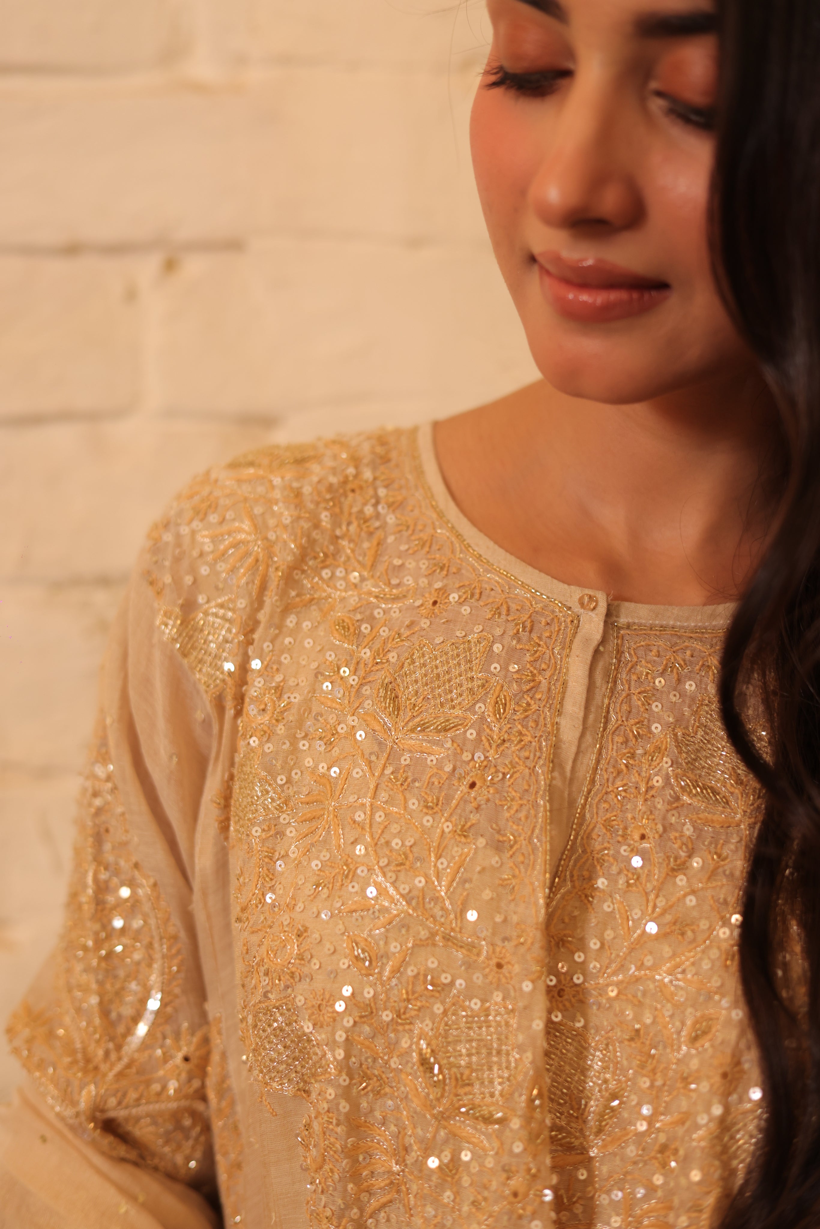 Handcrafted Dyeable Pure & Premium Gold Tissue Chikanakri Choga Kurta Set