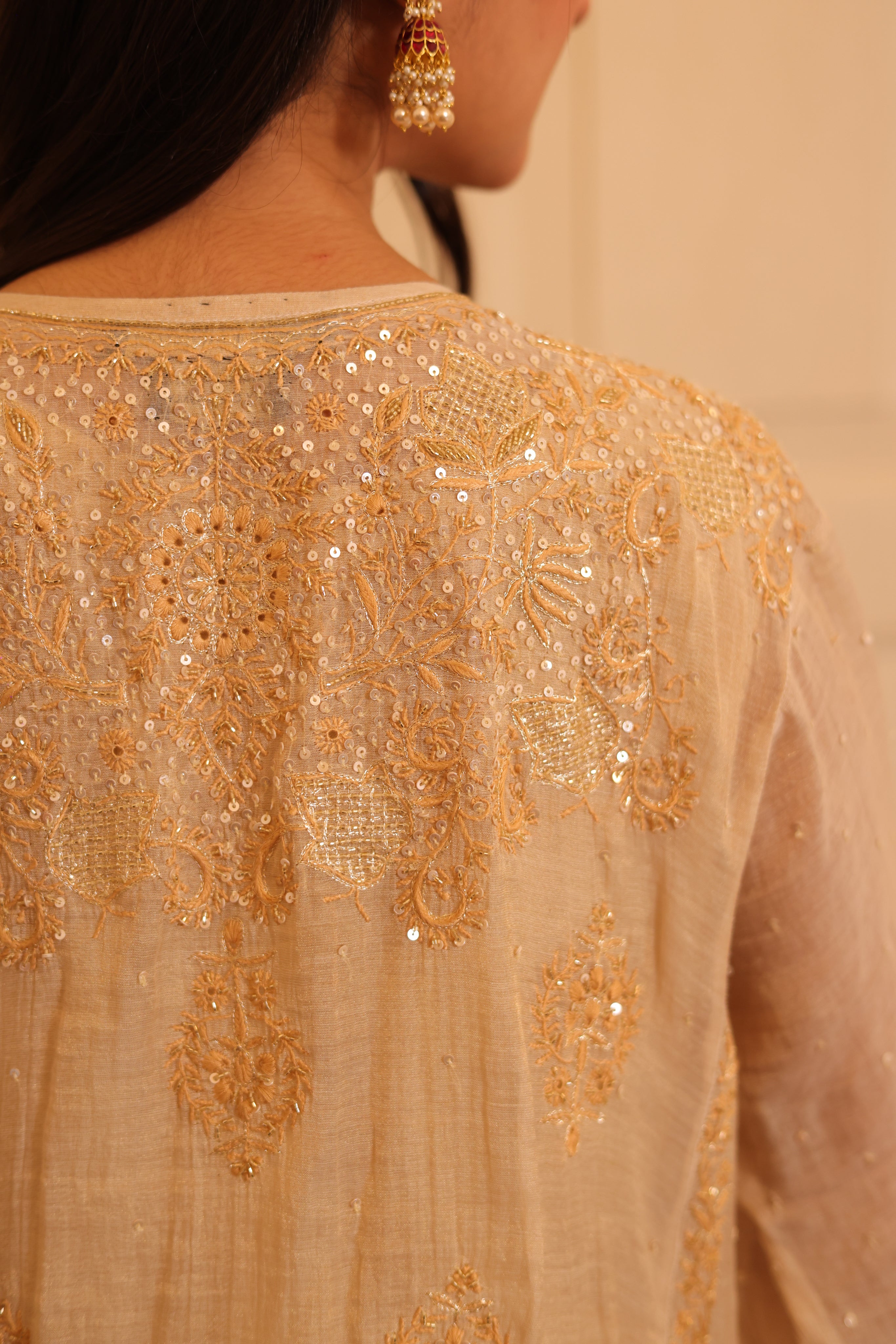 Handcrafted Dyeable Pure & Premium Gold Tissue Chikanakri Choga Kurta Set