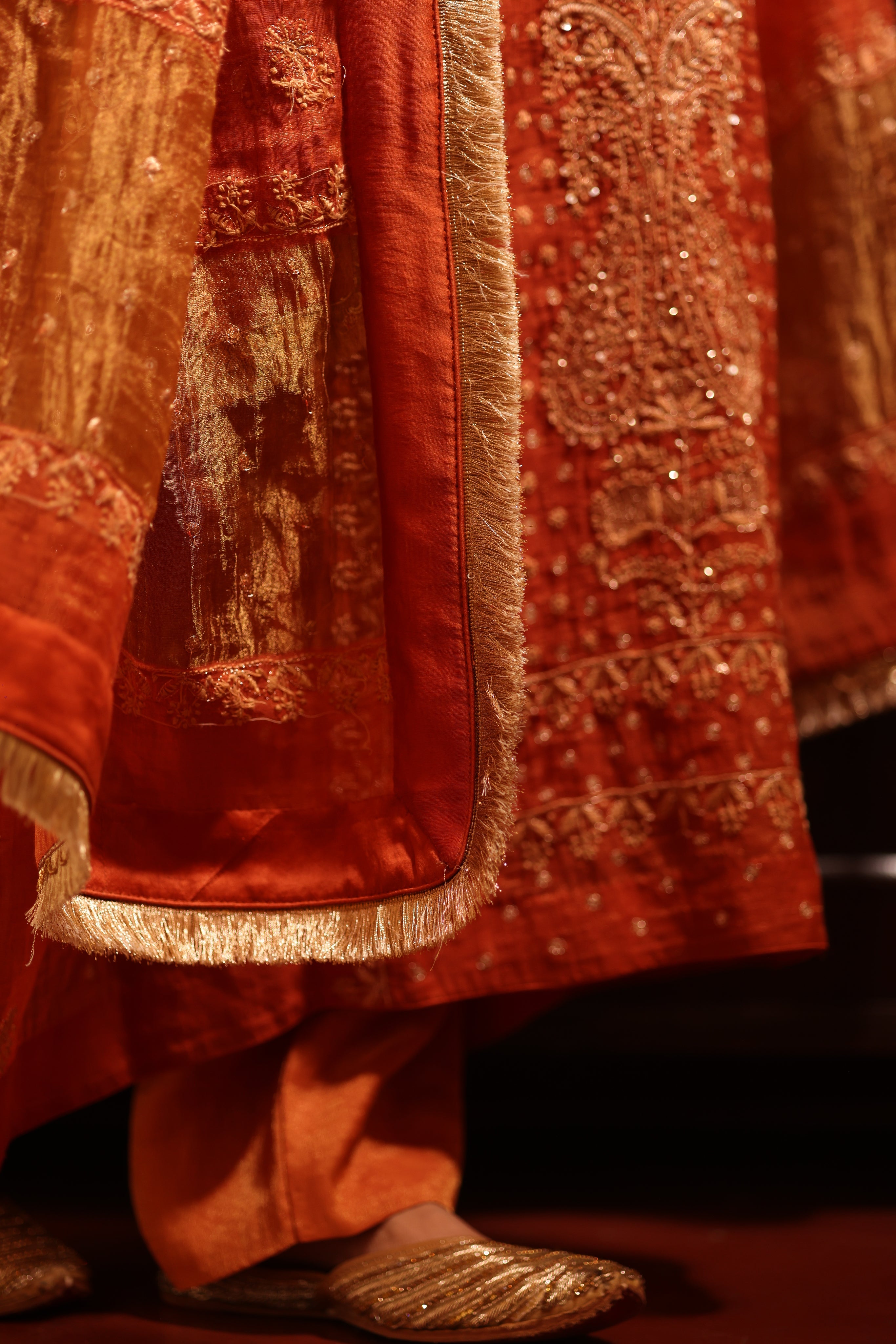 Handcrafted Pure & Premium Burnt Orange Tissue Chikankari Kurta Set
