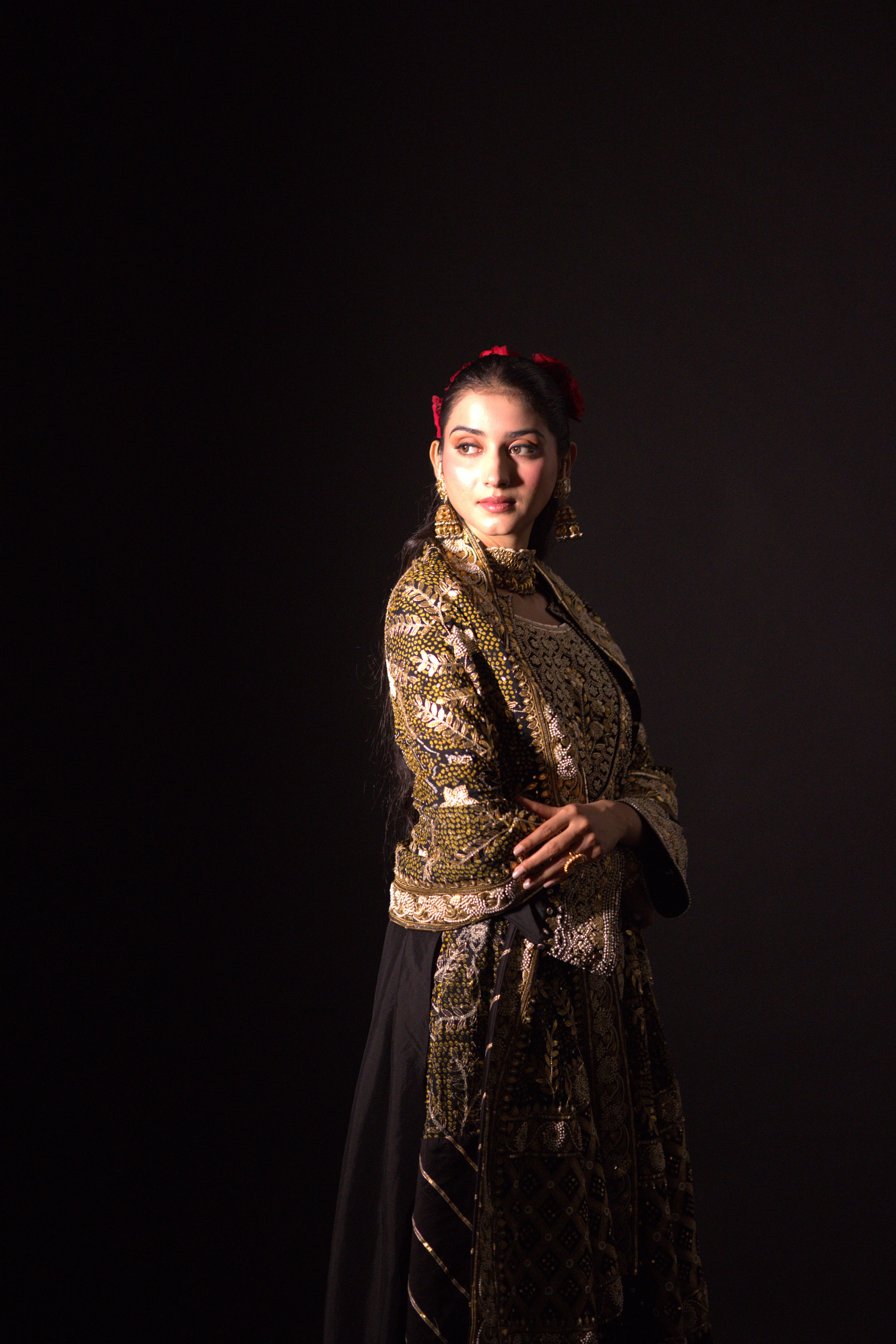 Black Bandhej Dupatta & Silk Kurta Set