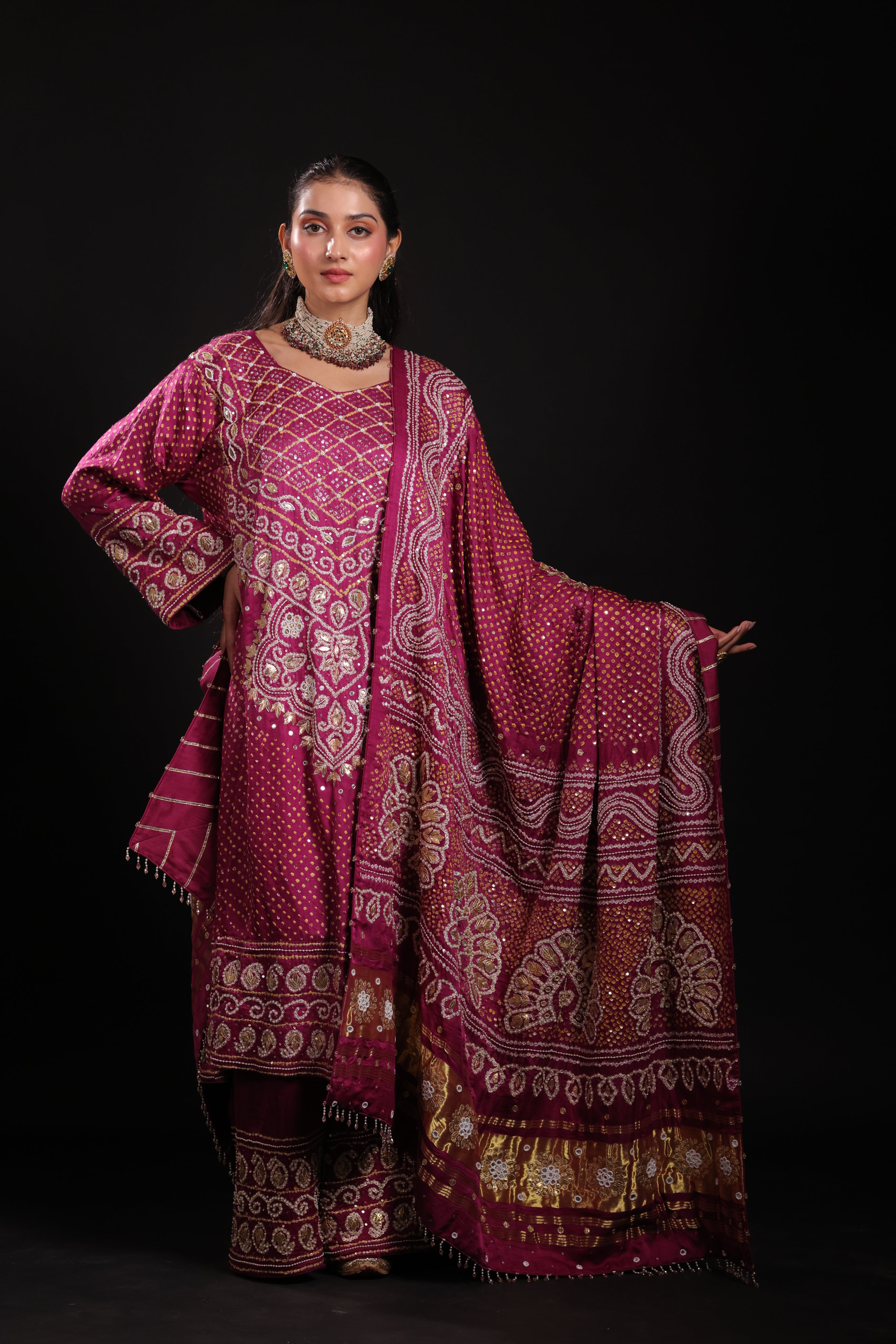 Rani Pink Pure Silk Abha Badhani Set