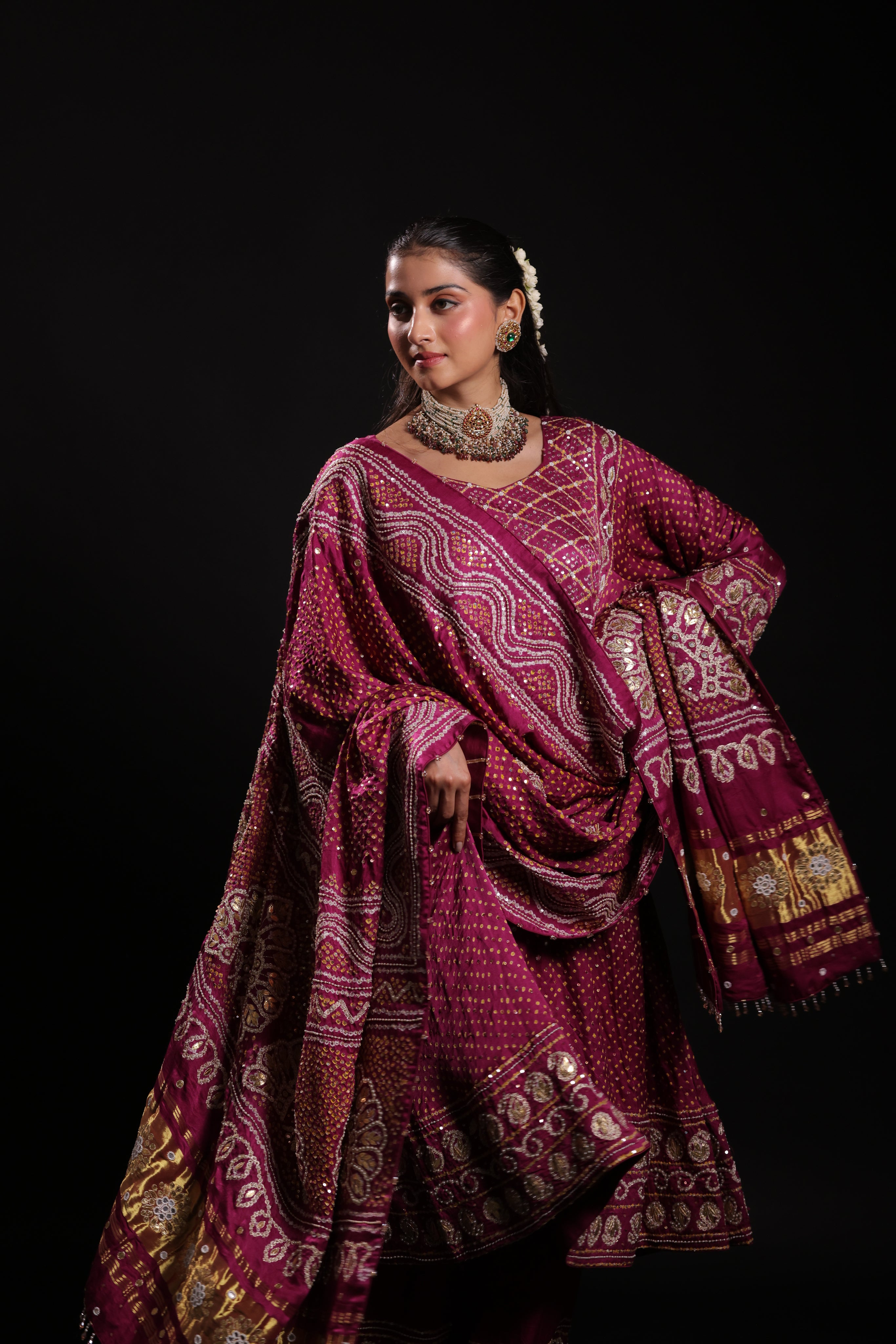 Rani Pink Pure Silk Abha Badhani Set