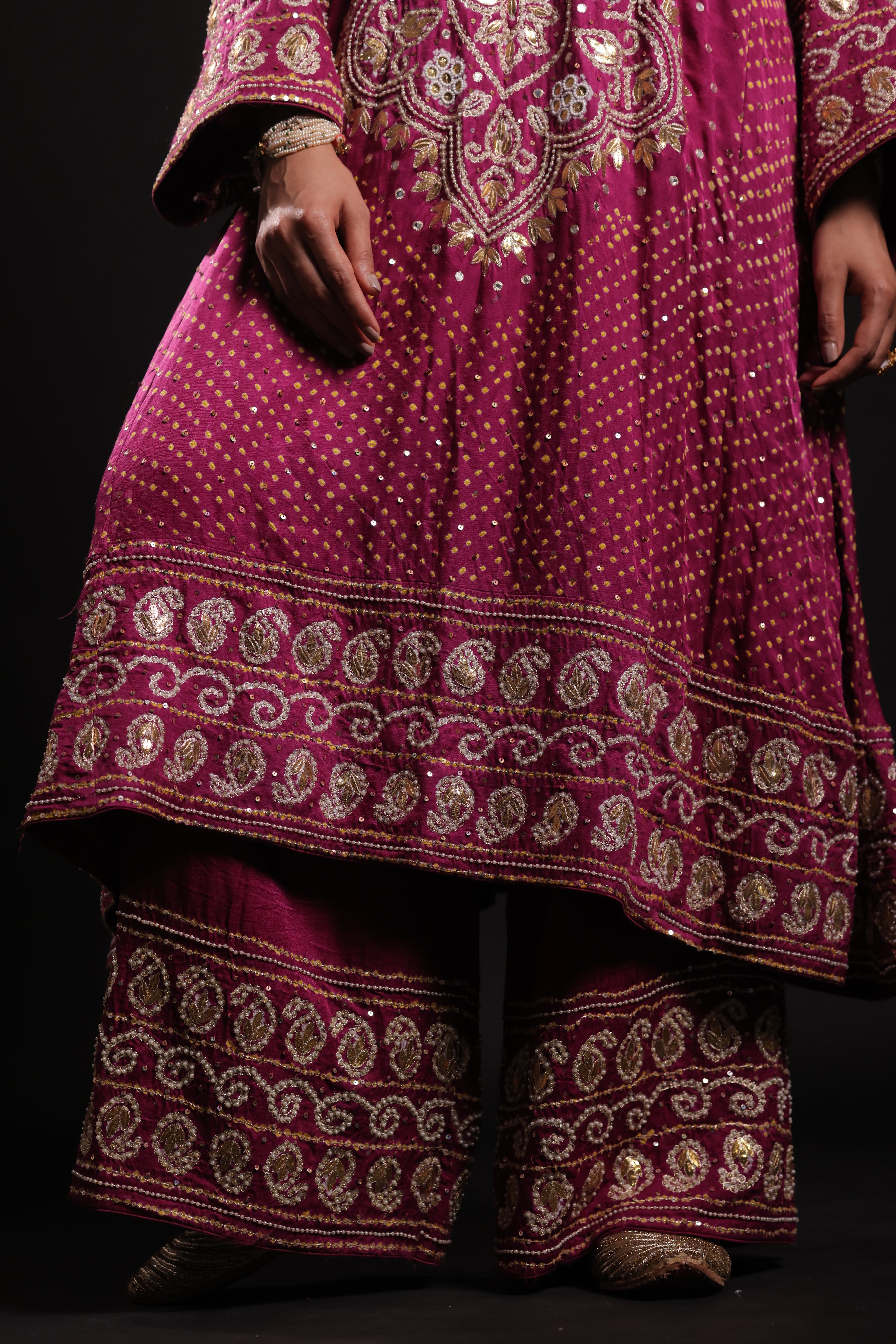 Rani Pink Pure Silk Abha Badhani Set