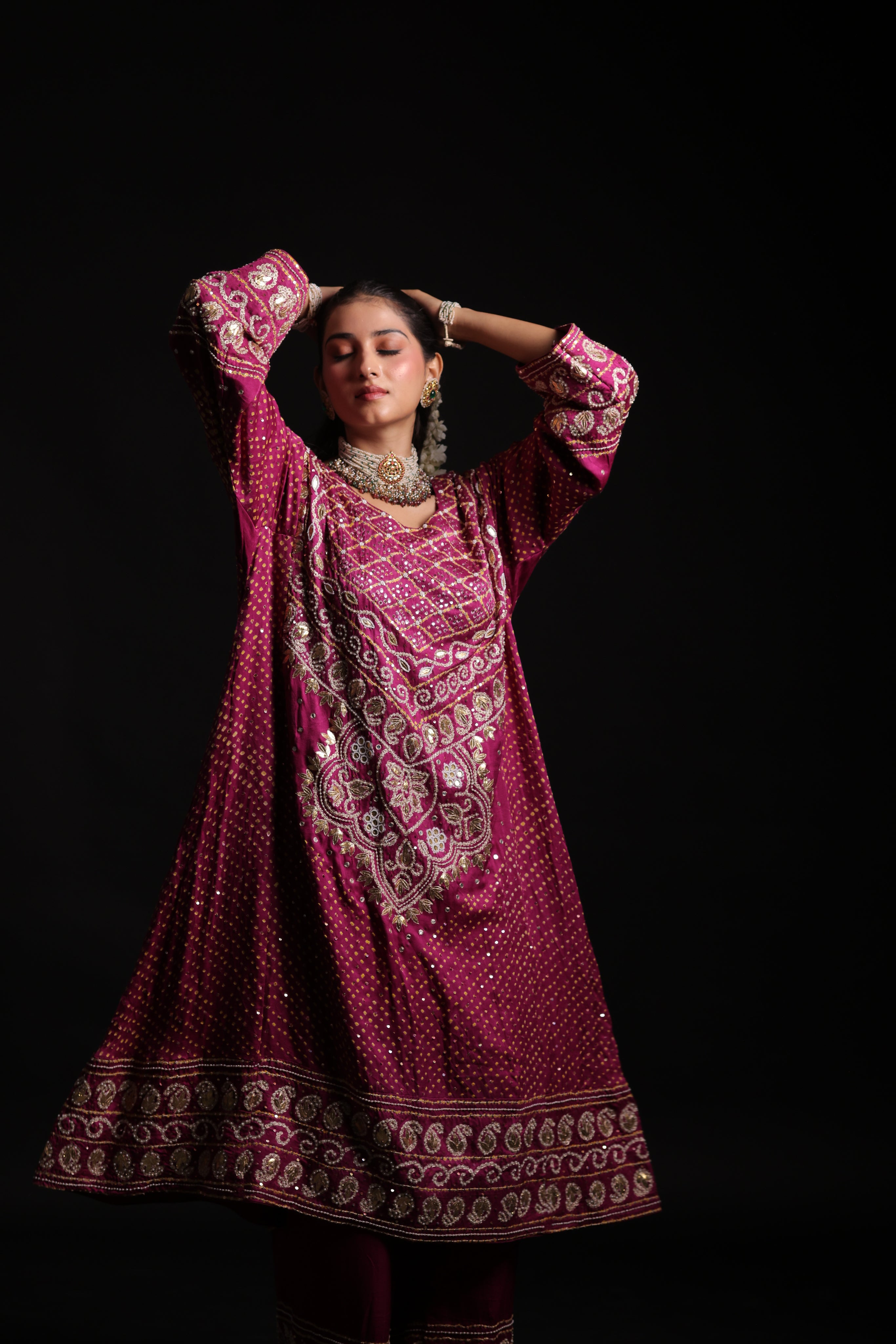 Rani Pink Pure Silk Abha Badhani Set