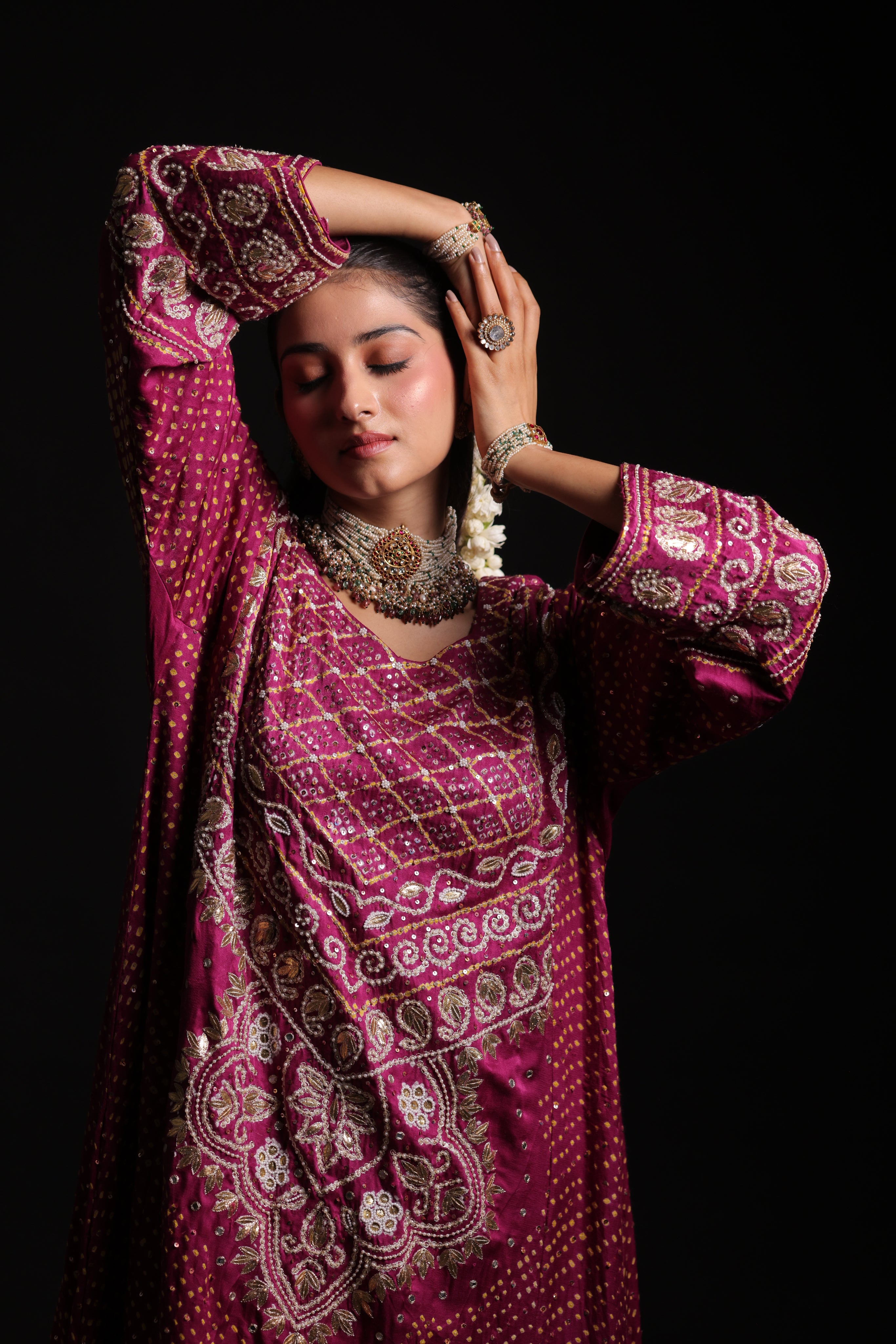Rani Pink Pure Silk Abha Badhani Set