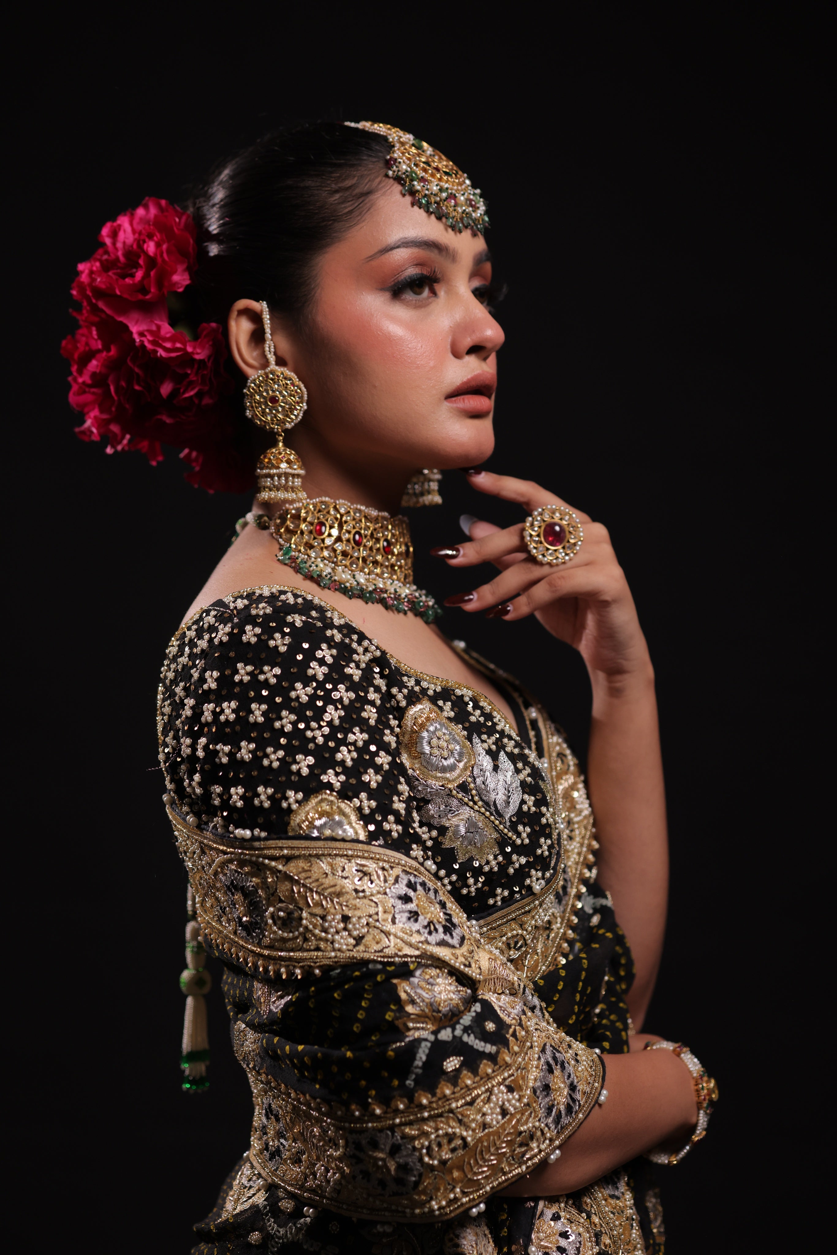 Black Pure Georgette Bandhej Saree