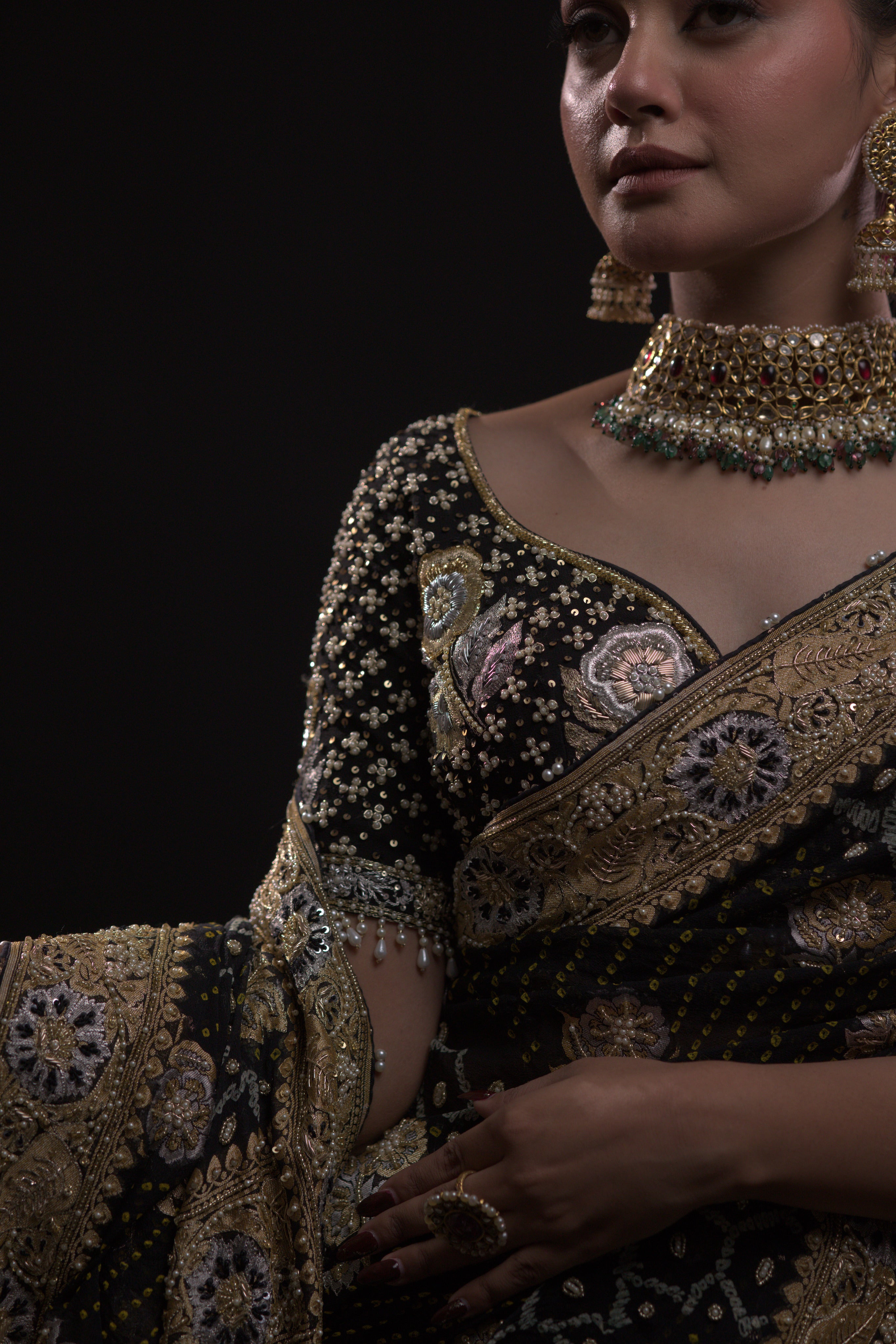 Black Pure Georgette Bandhej Saree