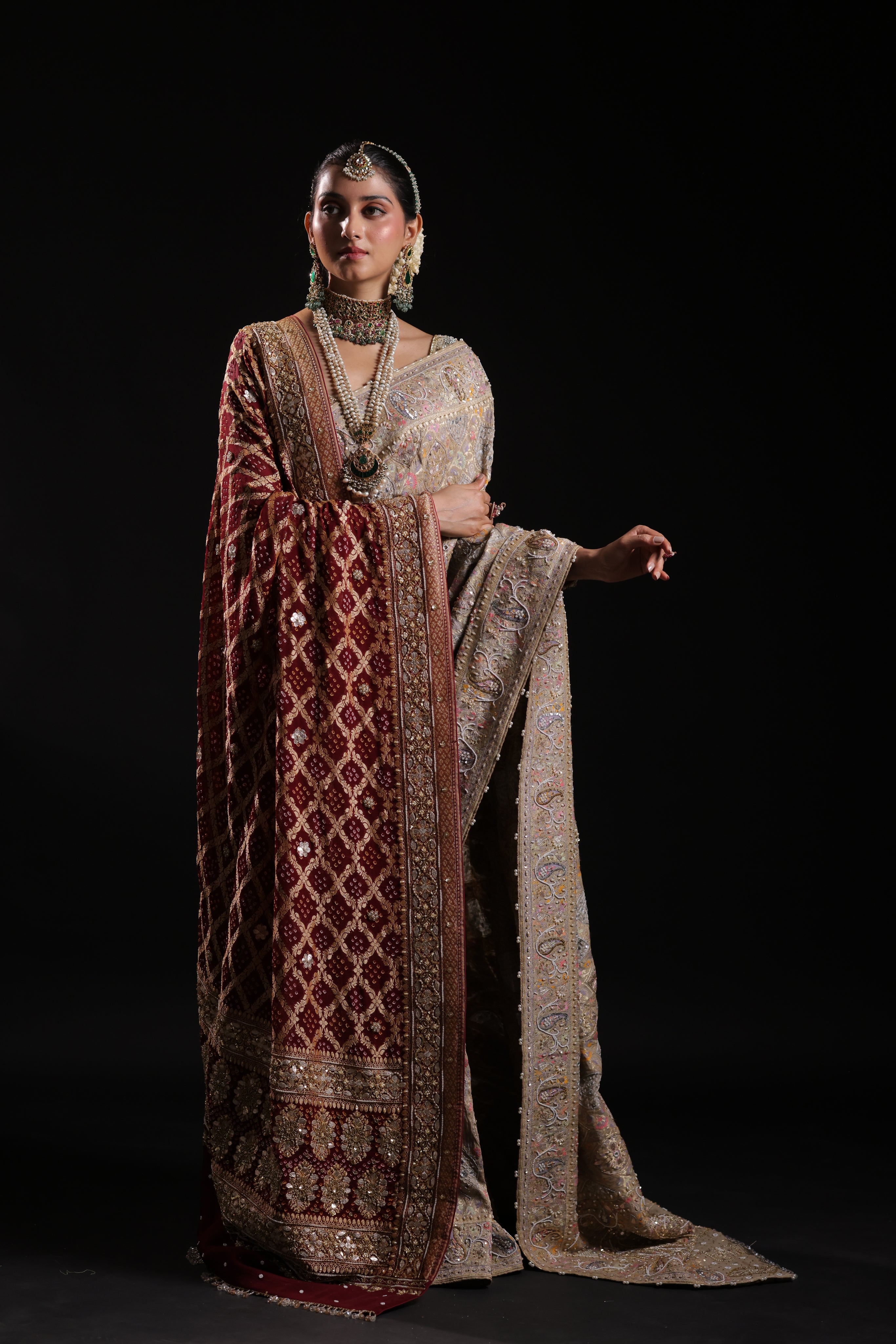 Maroon Pure Georgette Neemzari Dupatta Only