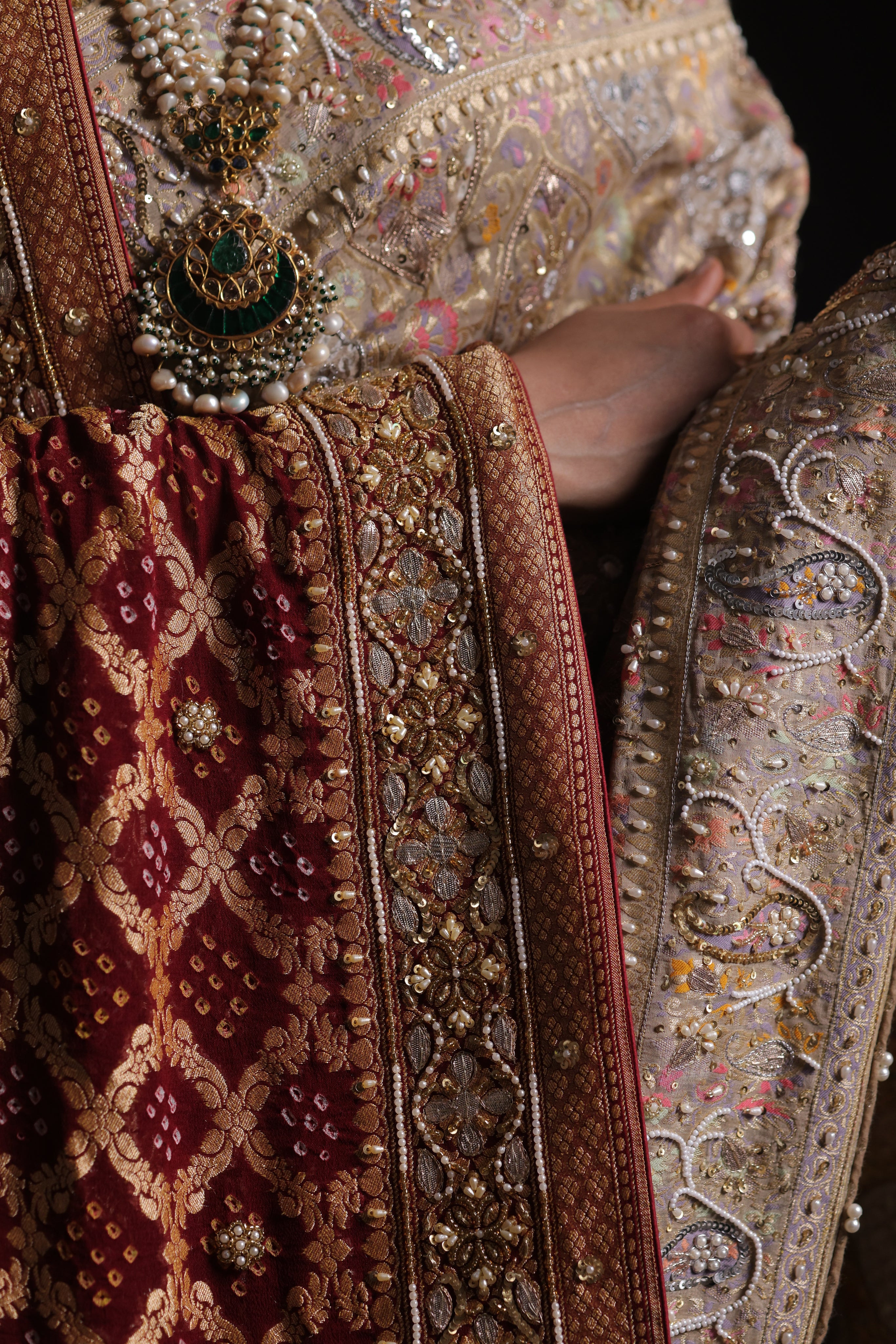 Maroon Pure Georgette Neemzari Dupatta Only