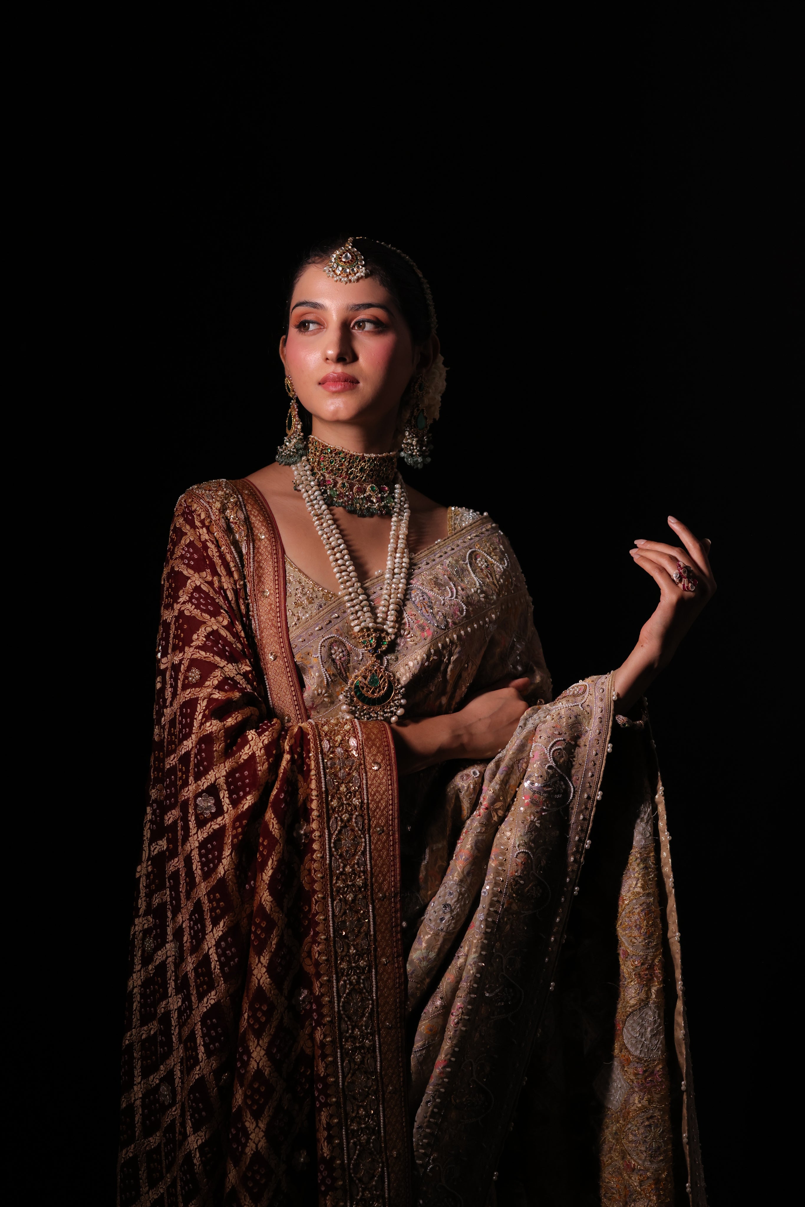 Maroon Pure Georgette Neemzari Dupatta Only