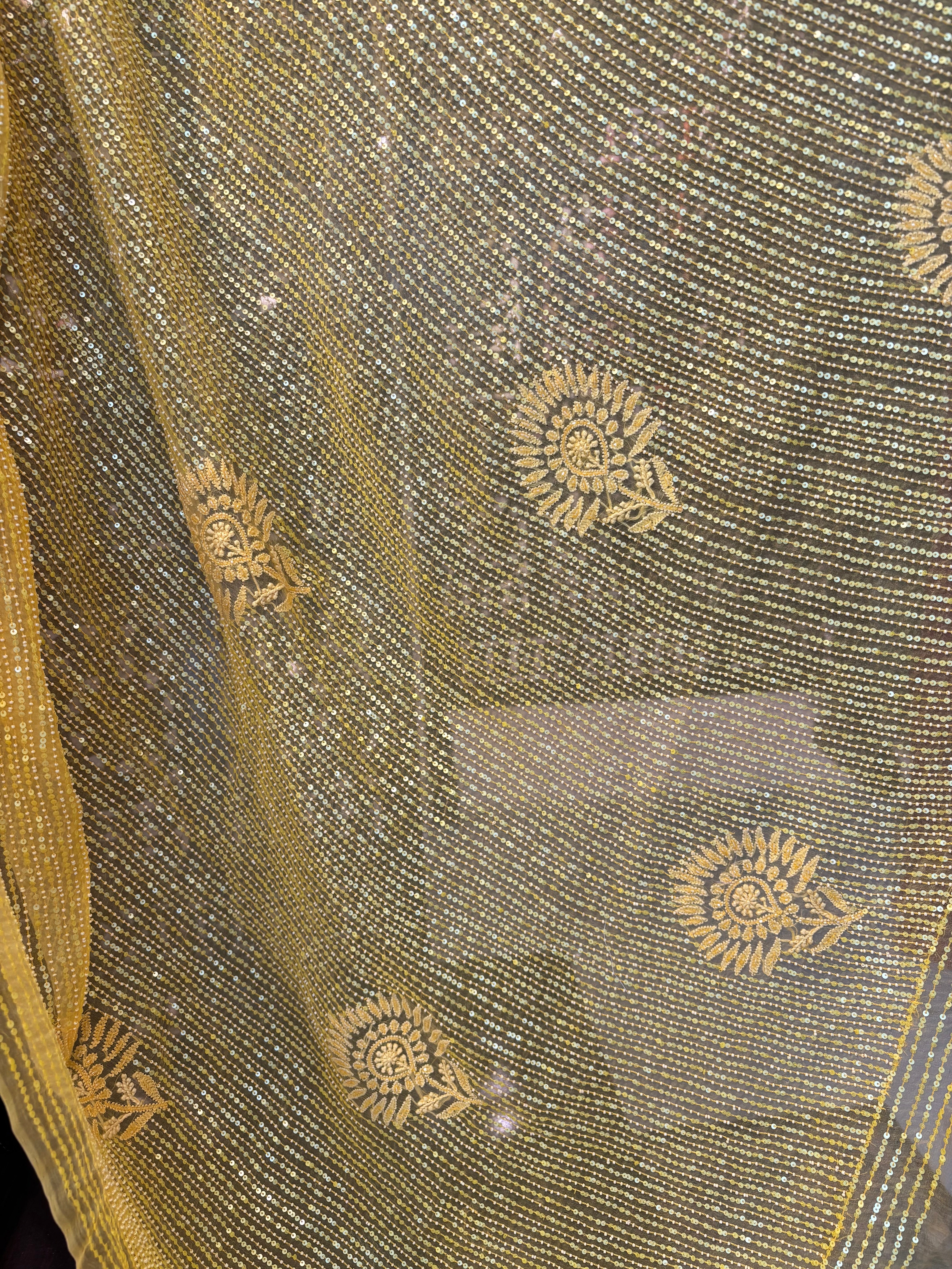 Yellow Pure Organza Chikankari Saree