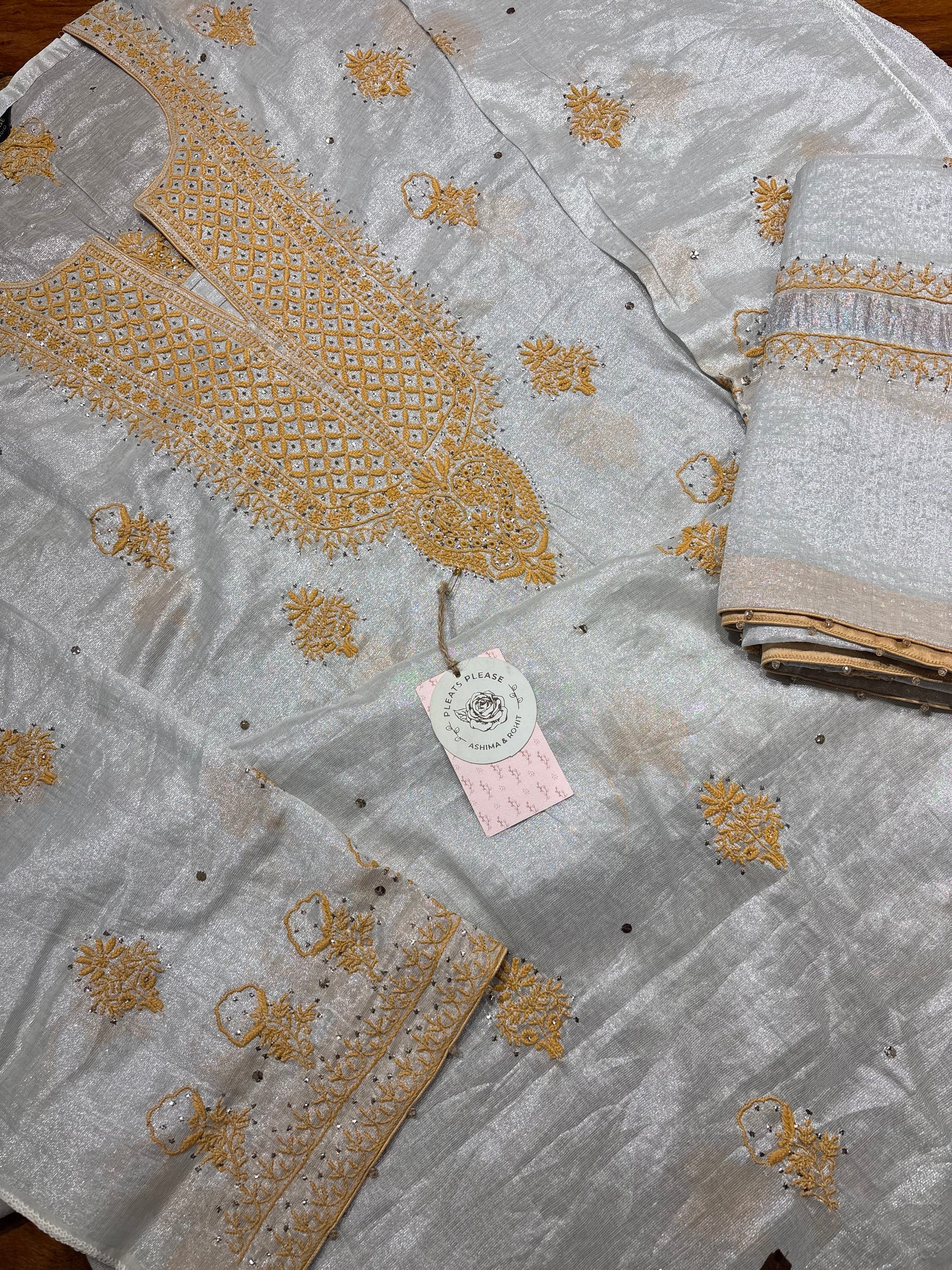 Silver Tissue Chikankari Kurta and dupatta set