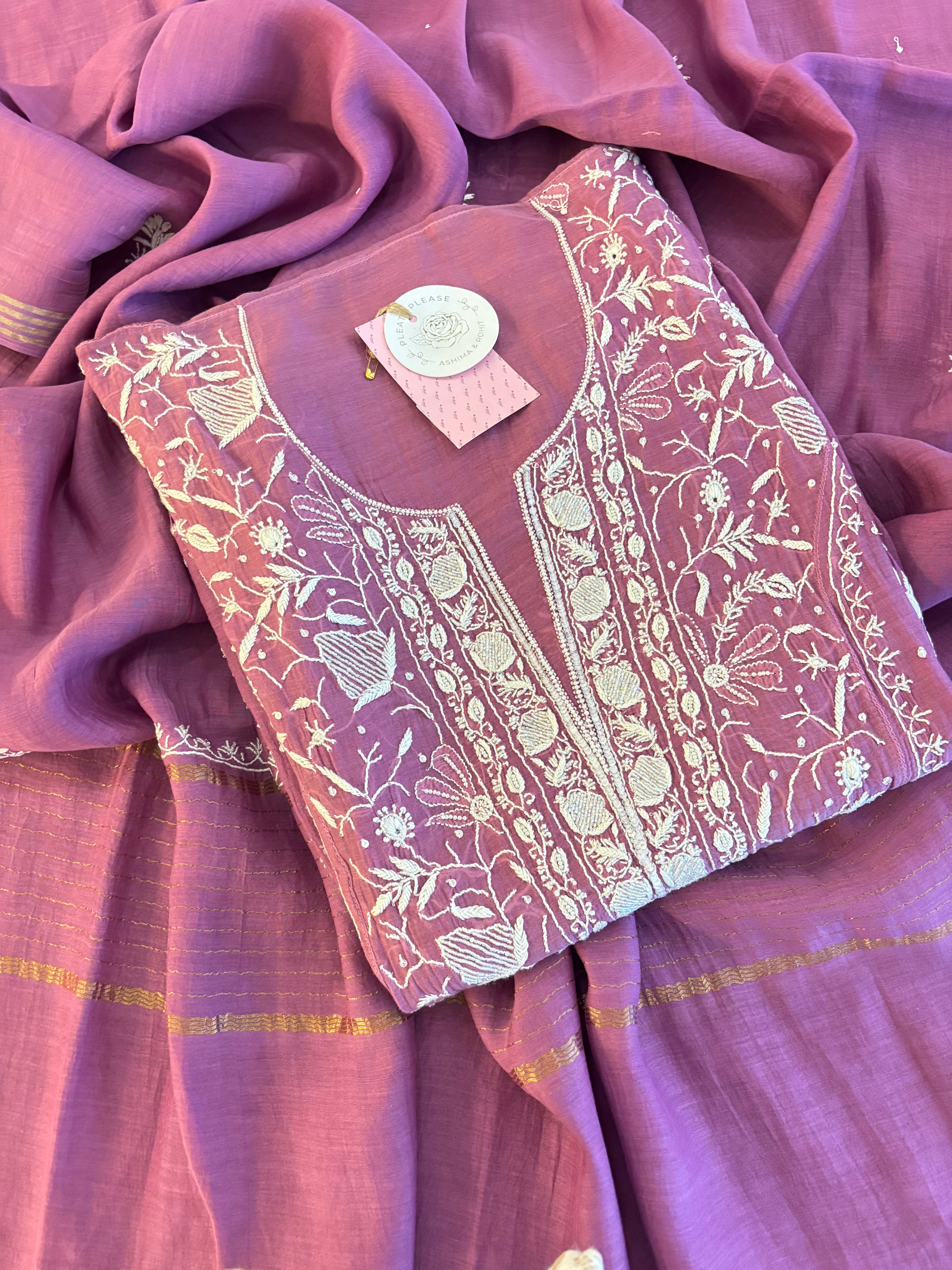 Orchid Purple Chanderi Chikankari Kurta & Dupatta