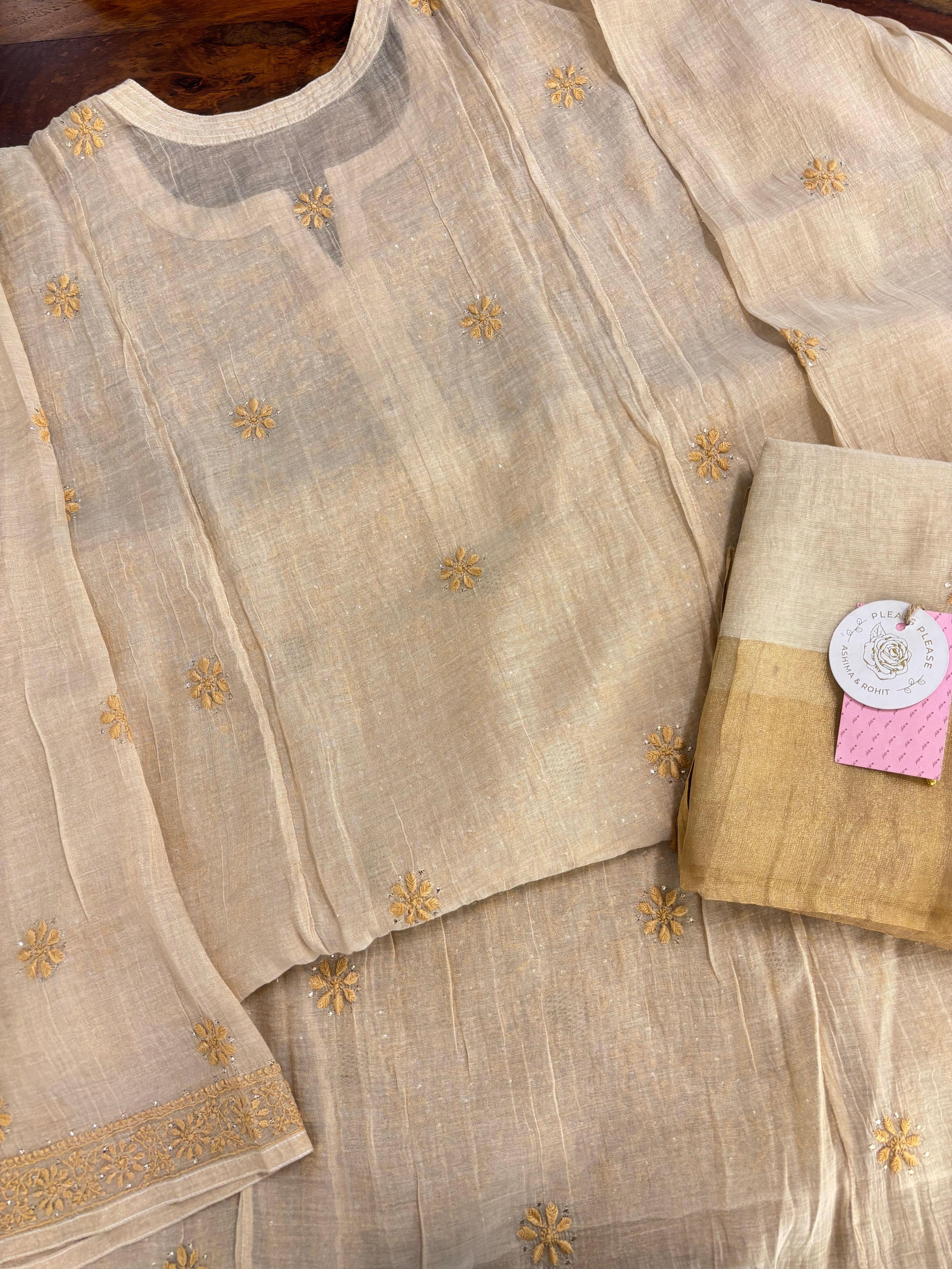 Dyeable Pure & Premium Tissue Chikankari Mukaish Kurta & Dupatta