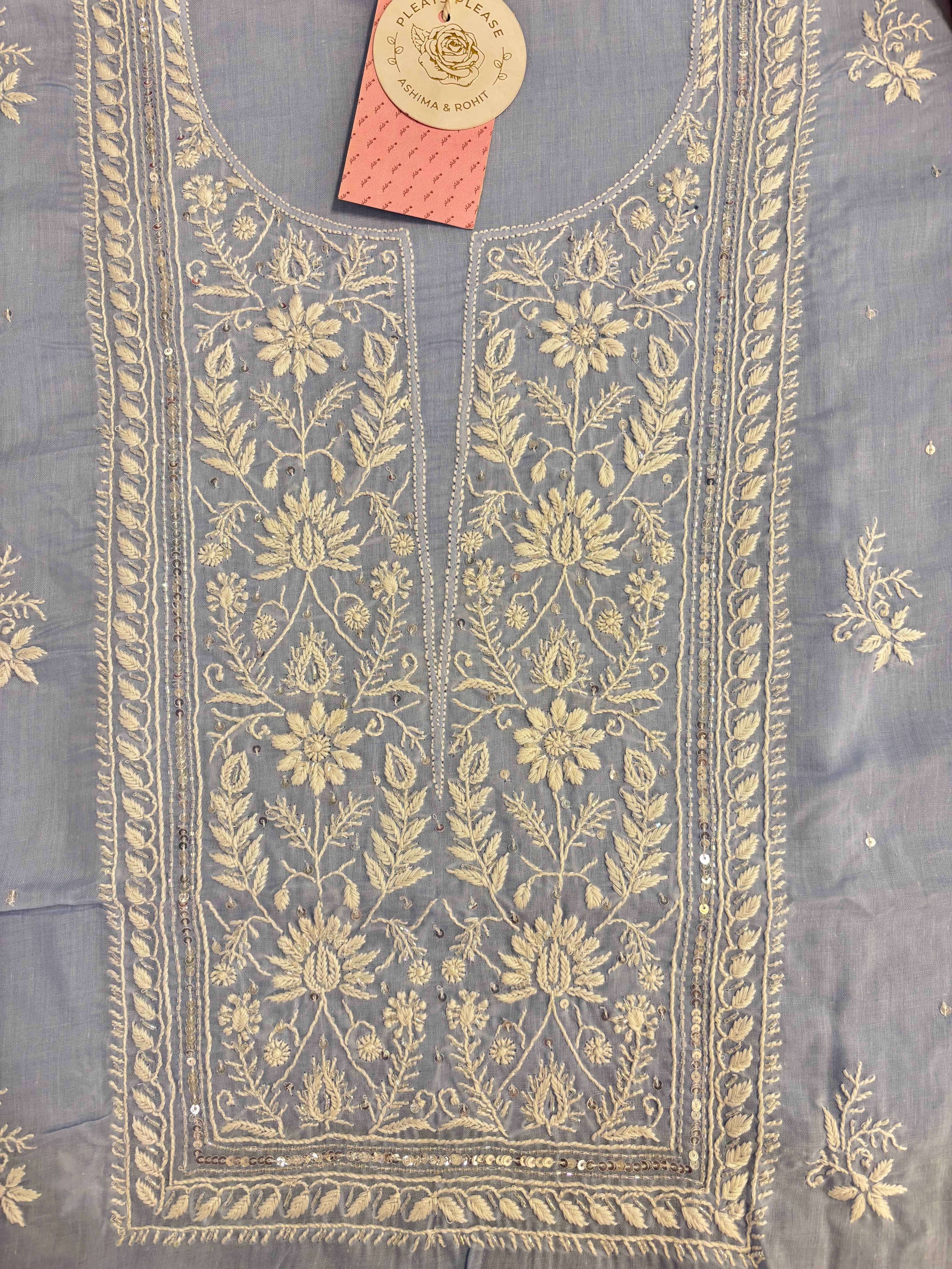 Powder Blue mulmul Chikankari Kurta