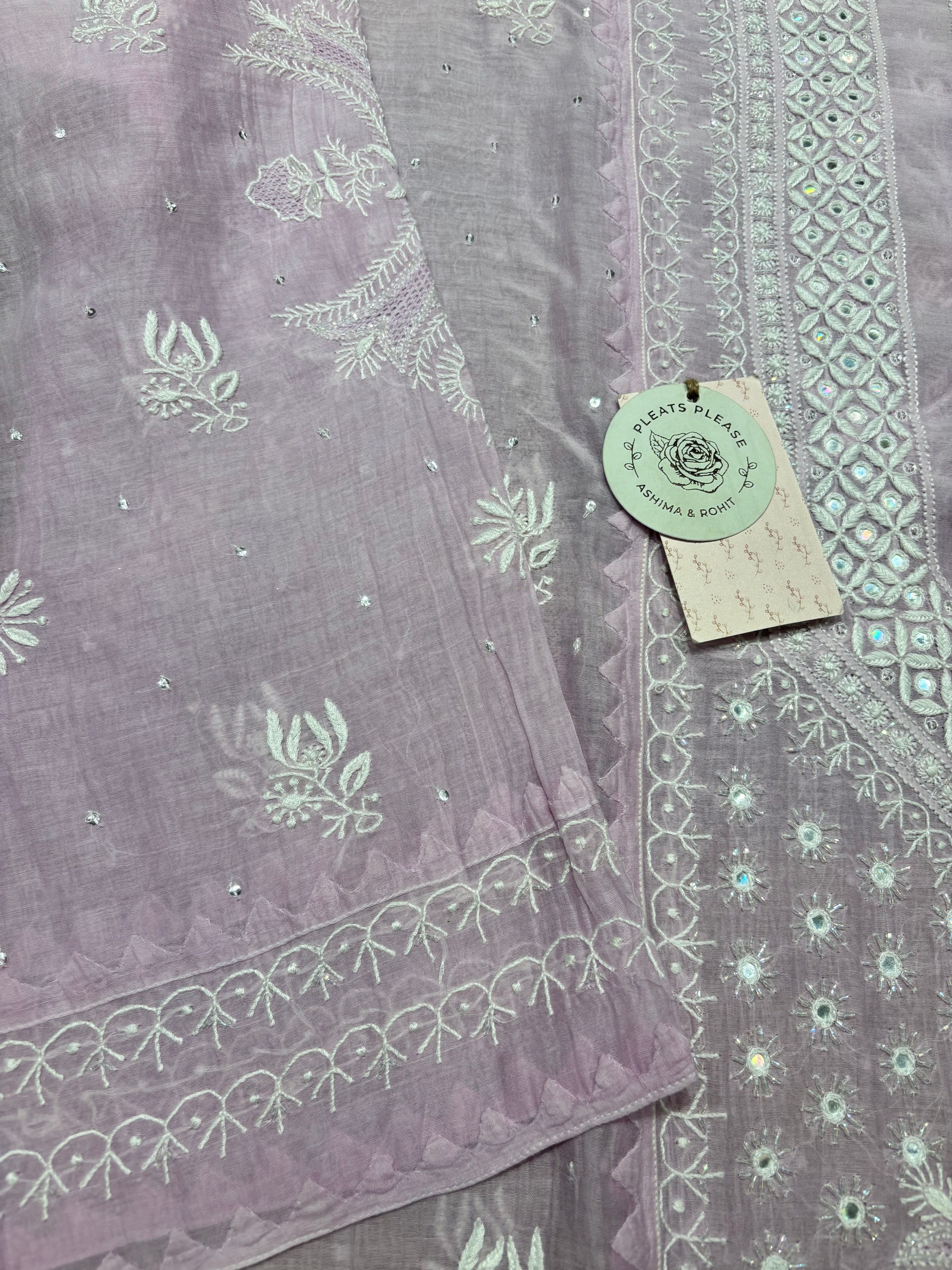 Lilac Chanderi Mul Chikankari Kurta and Dupatta Set