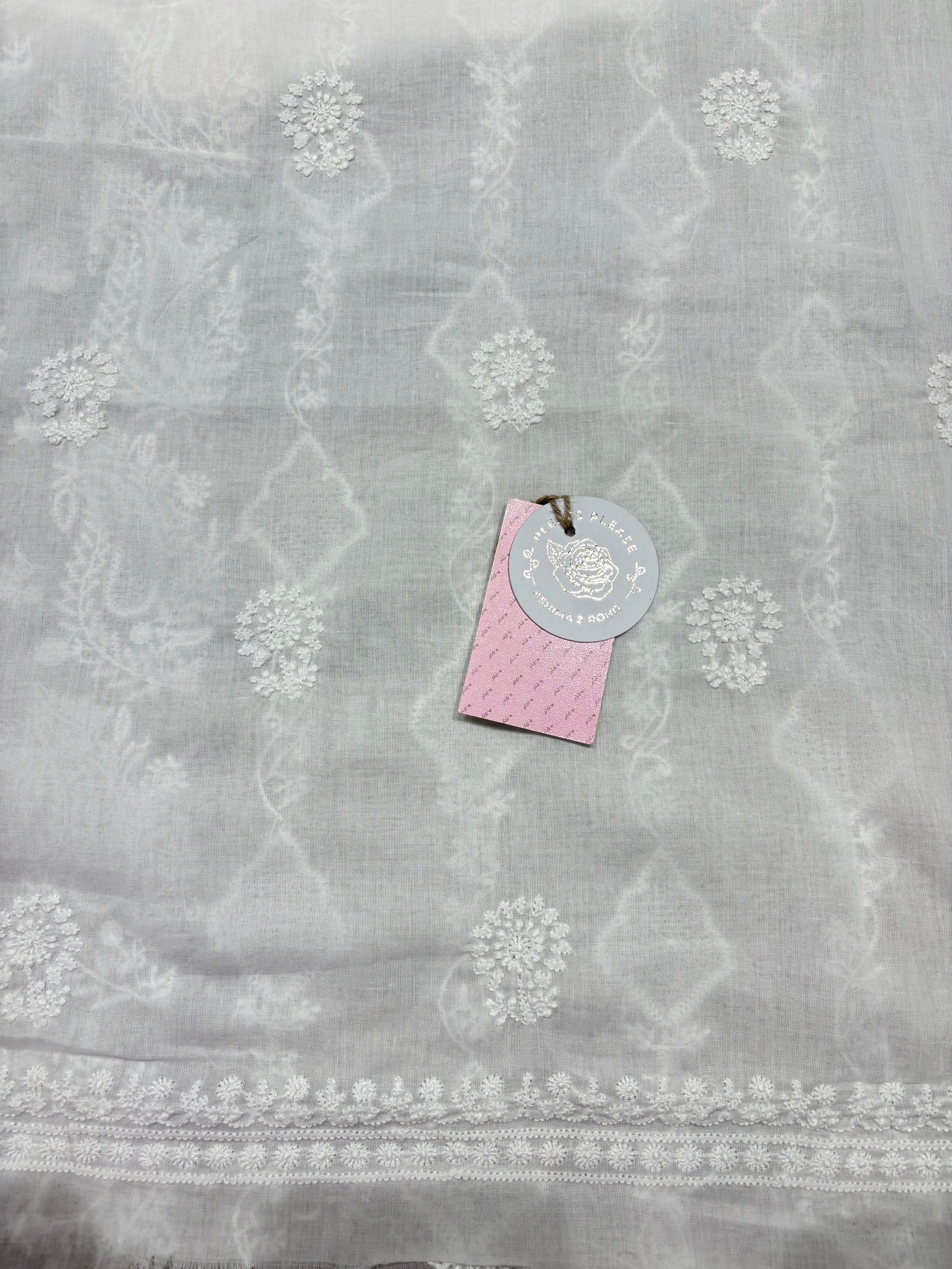Dyeable Mulmul Chikankari Kurta, Dupatta & Bottom Fabric