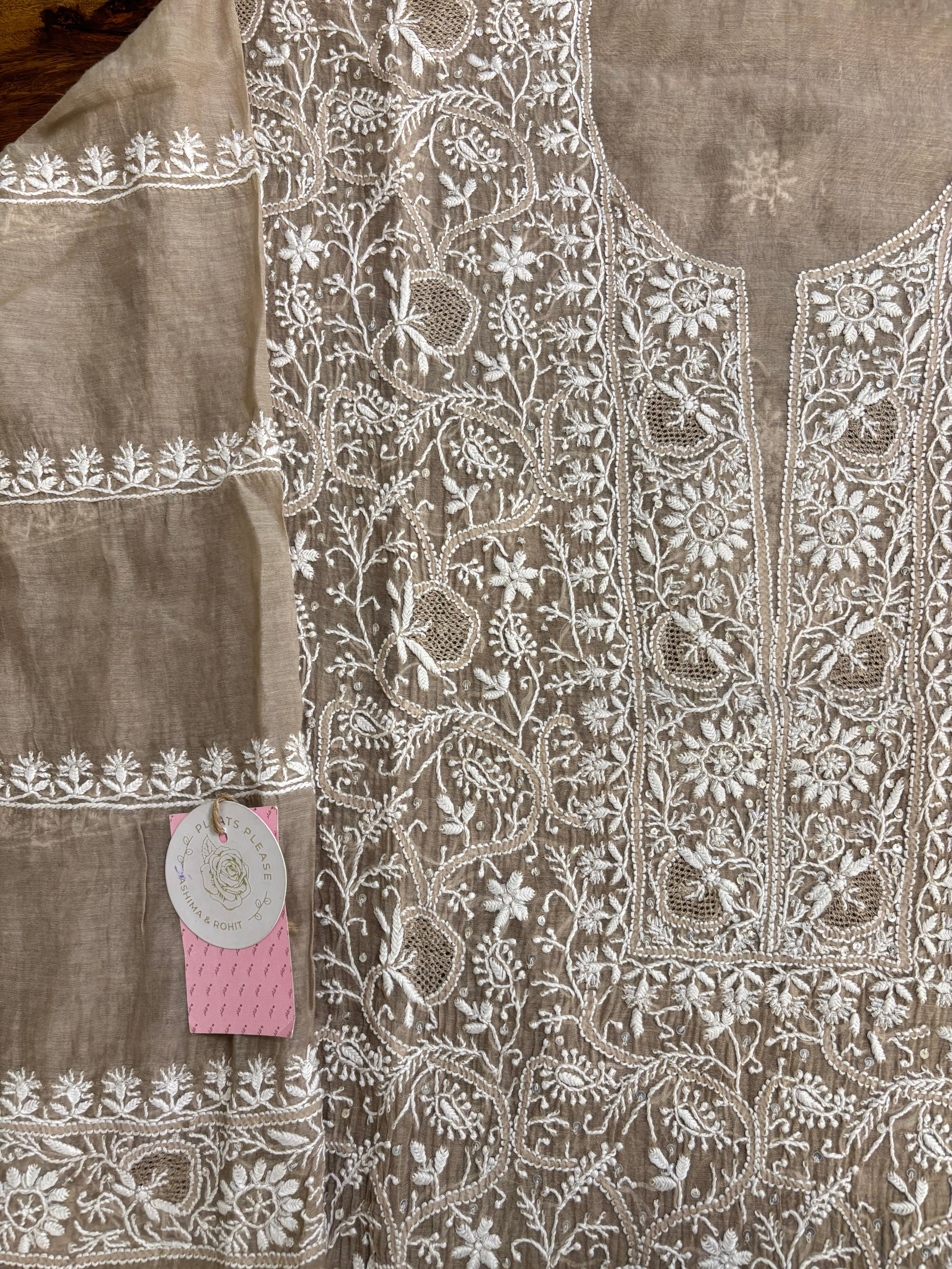 Camel Brown Chanderi Mul Chikankari Kurta  and Dupatta
