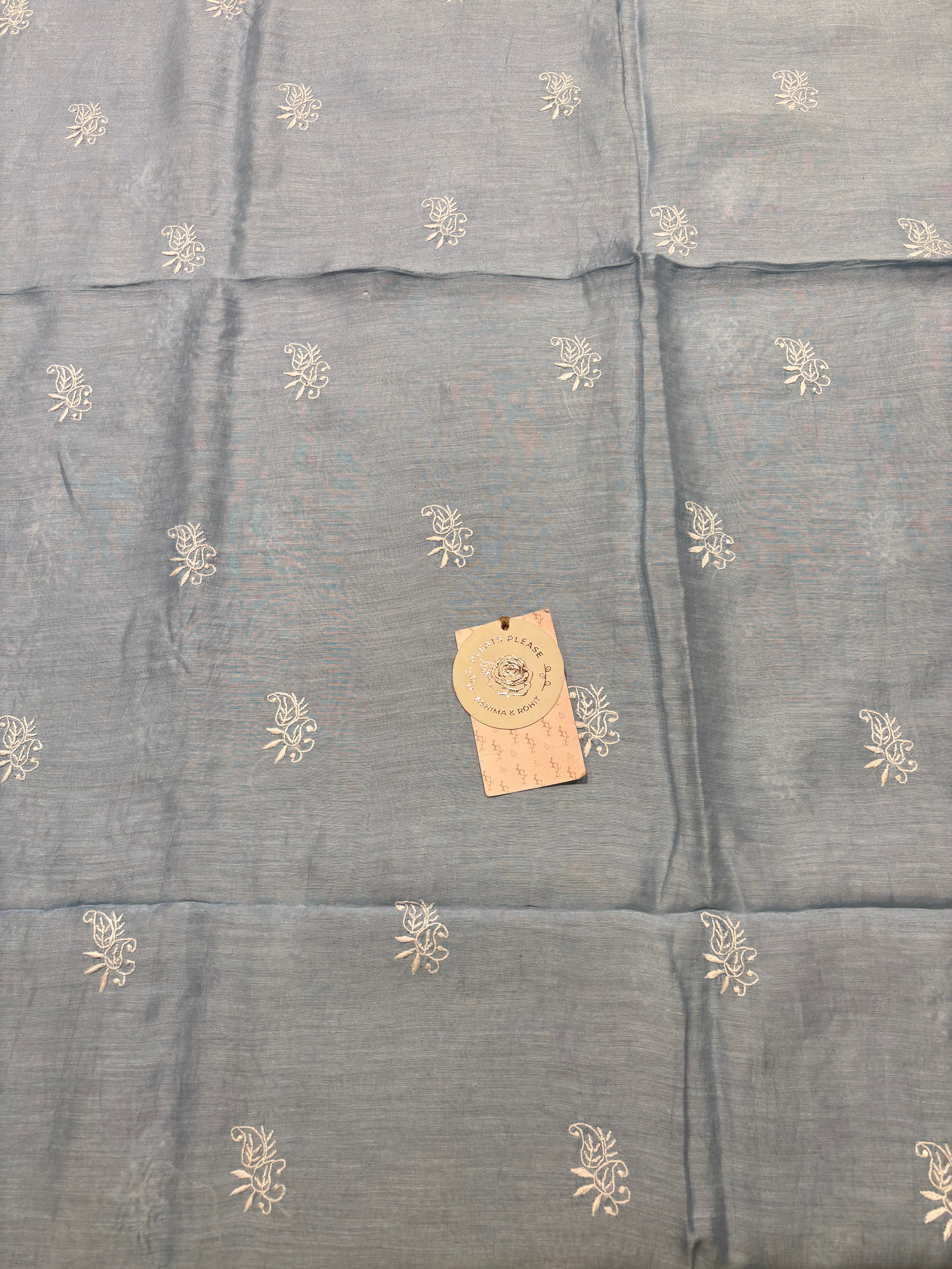 Powder Blue Linen Chikankari Men’s Kurta Fabric