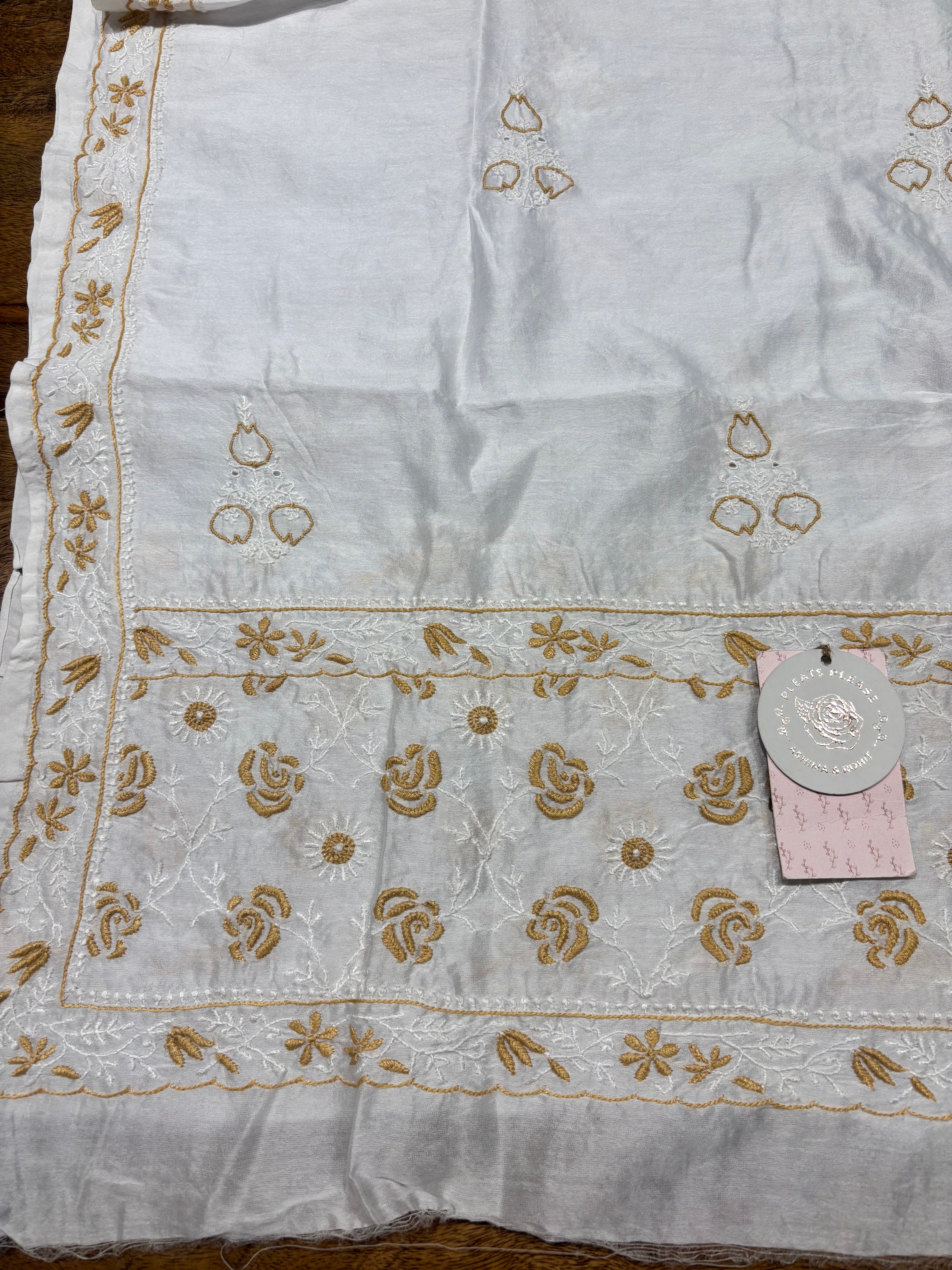 Dyeable  Chanderi  Silk Chikankari Kurta & Dupatta Set