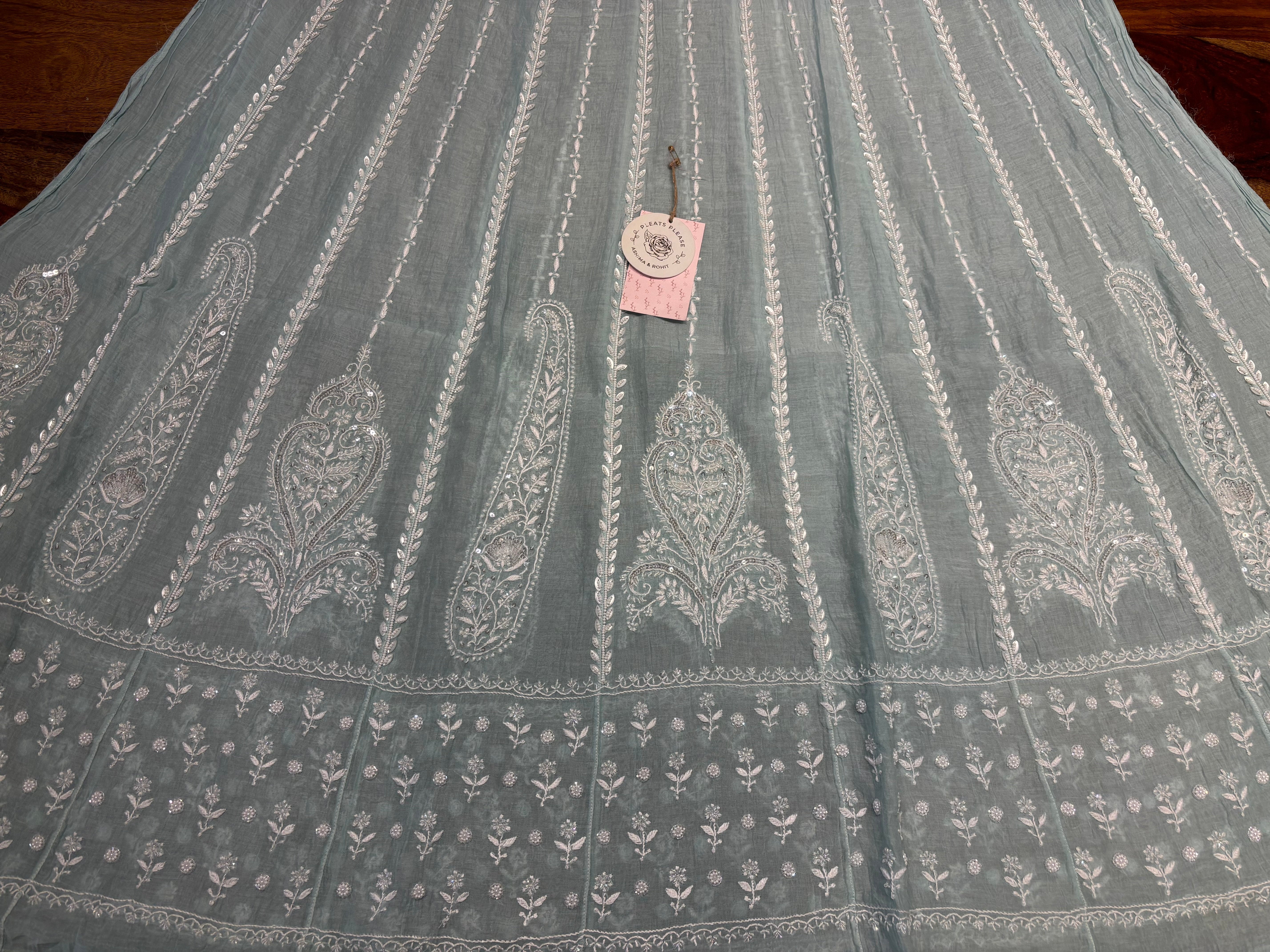 Teal Green Chanderi Mul Chikankari  Anarkali Kurta and Dupatta
