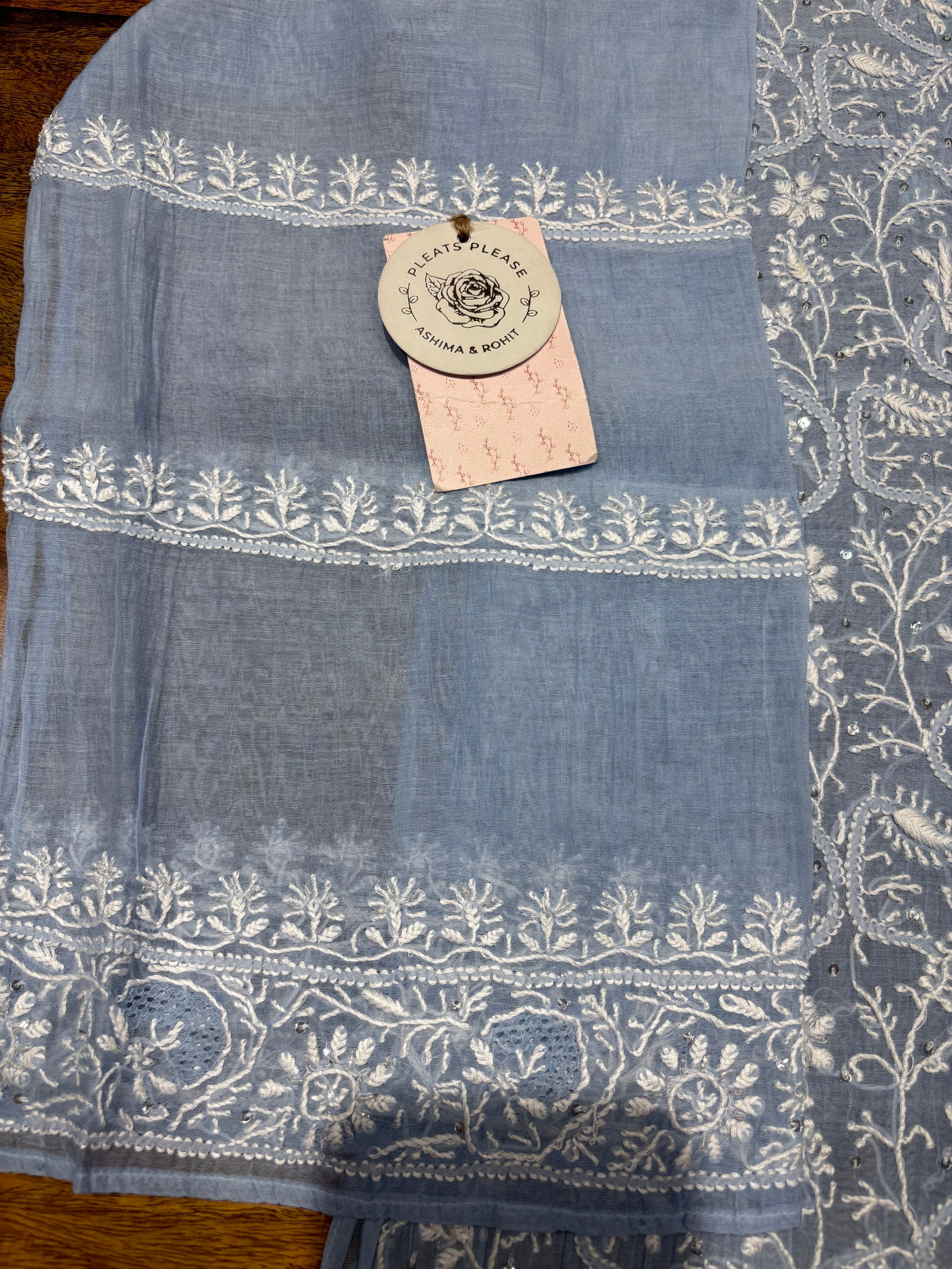 Powder Blue Chanderi Mul Chikankari Kurta & Dupatta Set