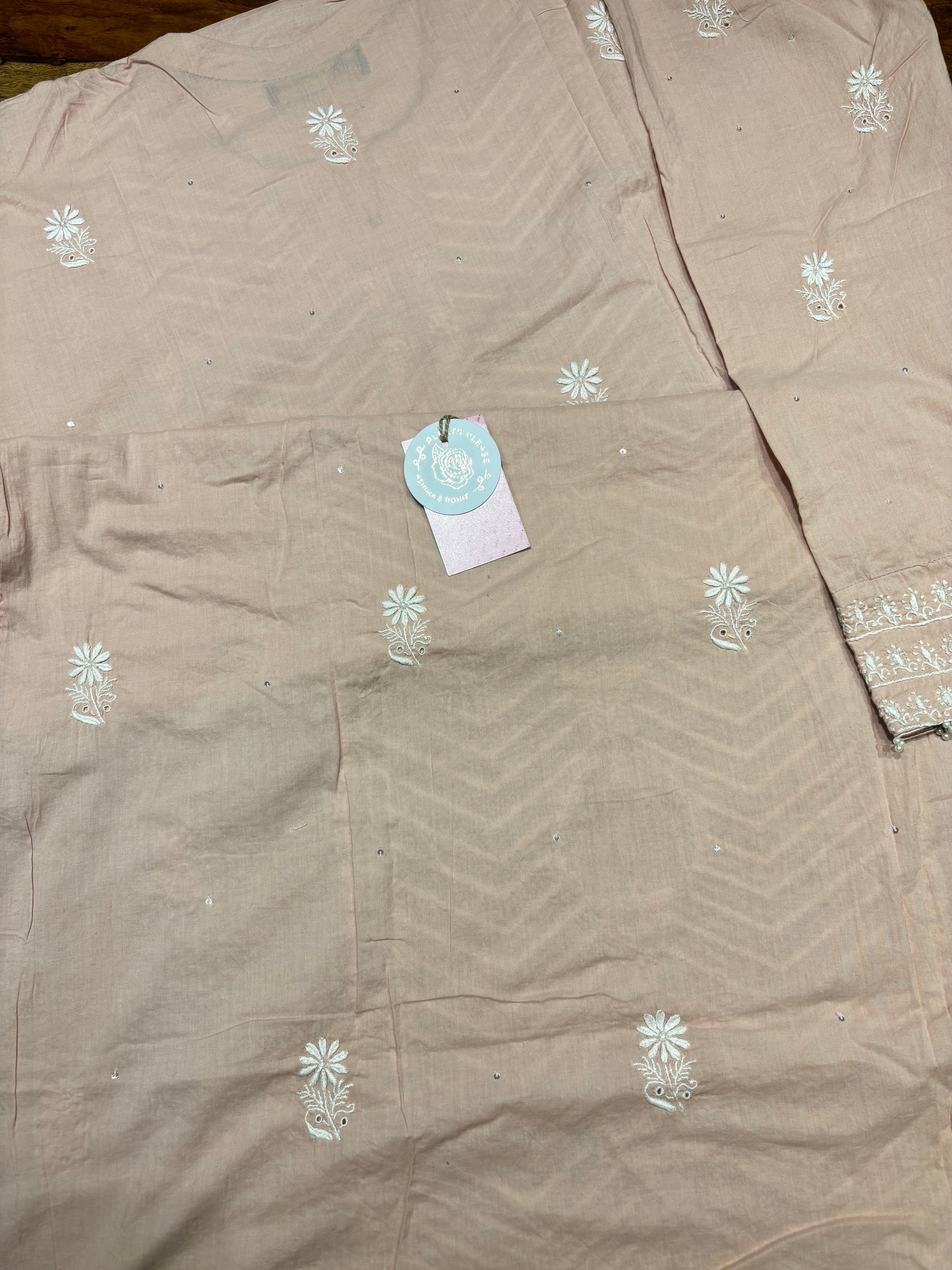 Peach Mulmul Chikankari Kurta