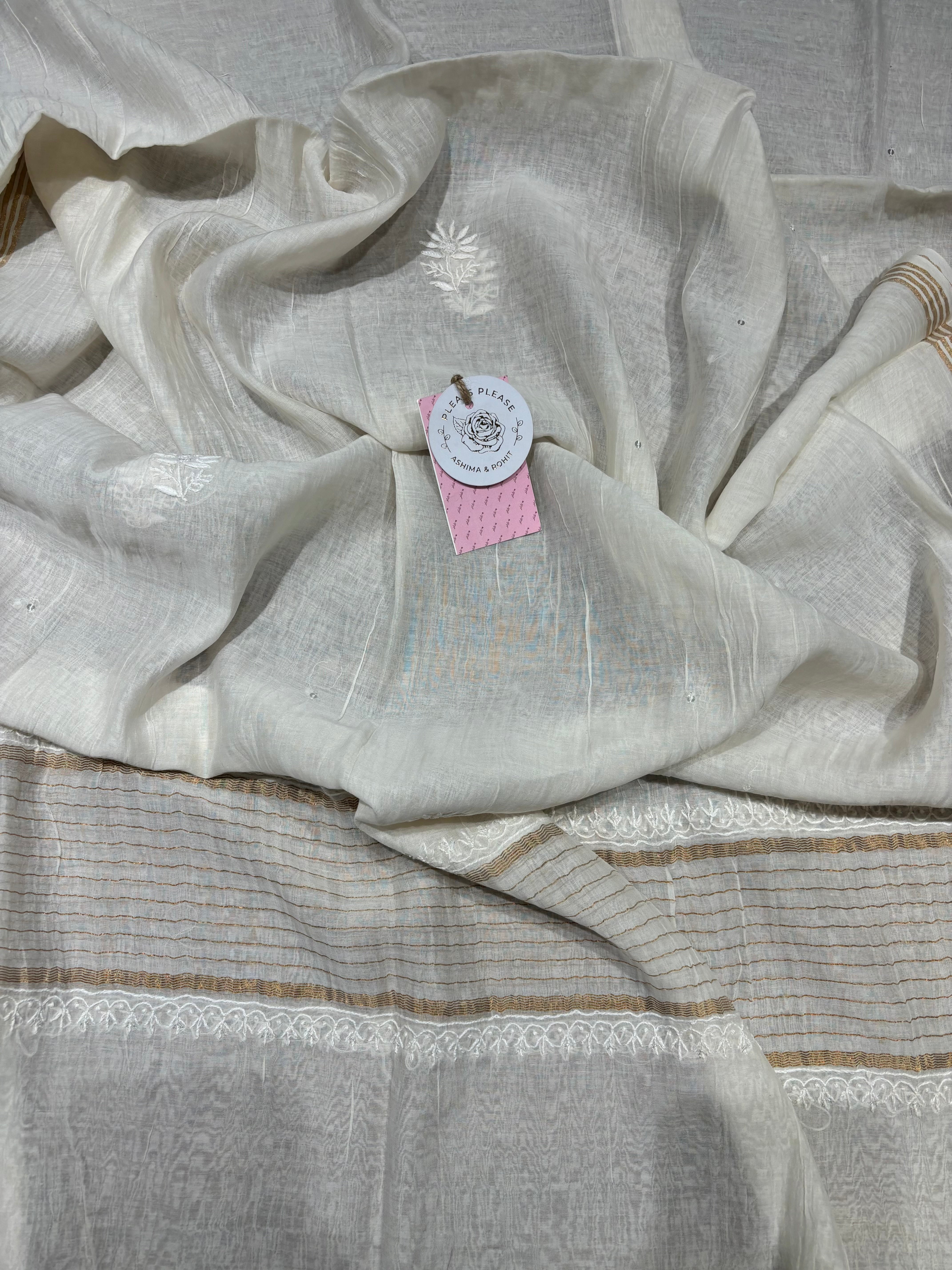 Dyeable Chanderi Mul Chikankari Kurta and Dupatta Set