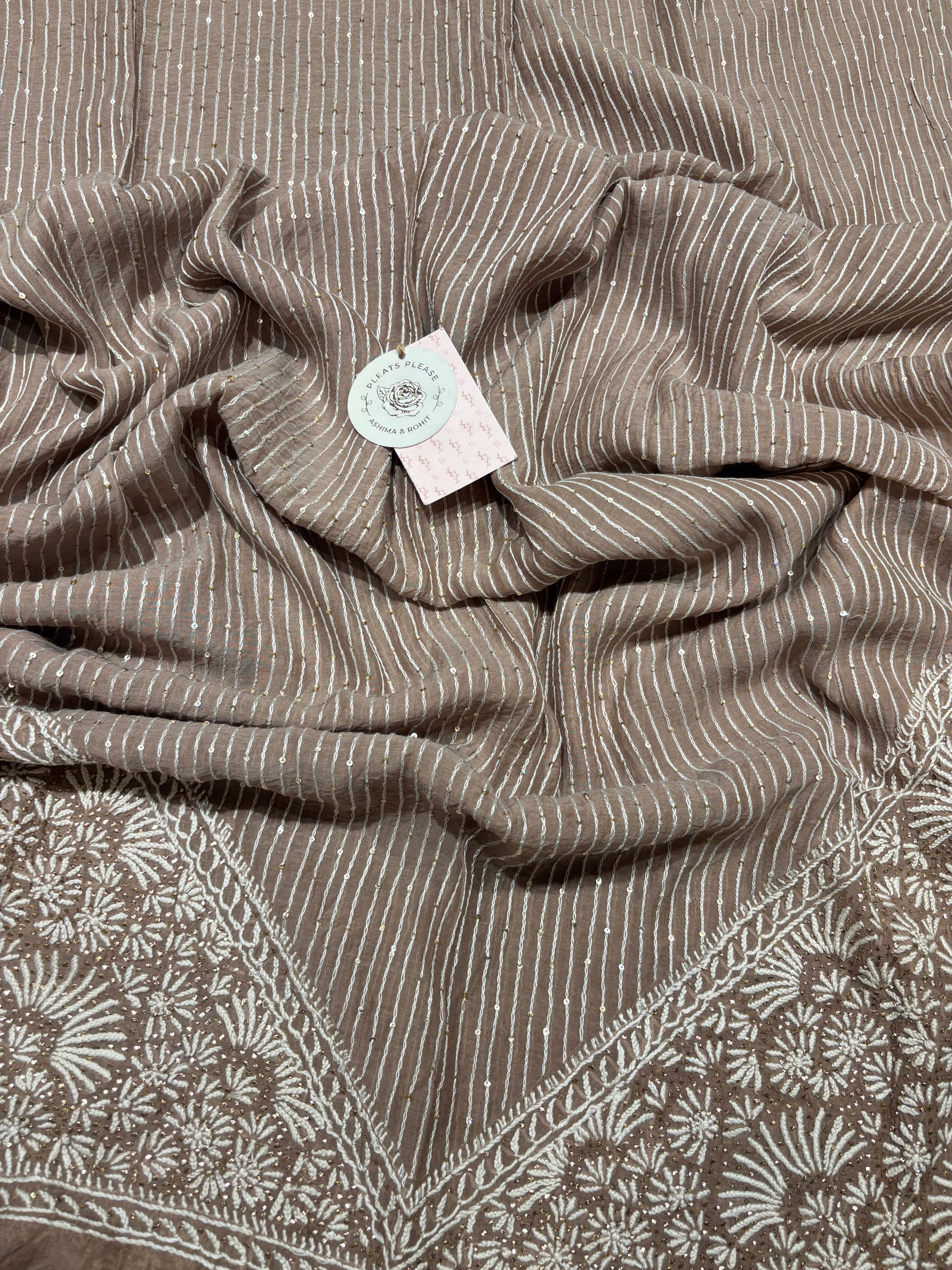 Brown Chanderi Mul Chikankari & Mukaish Kurta and Heavy Dupatta Set