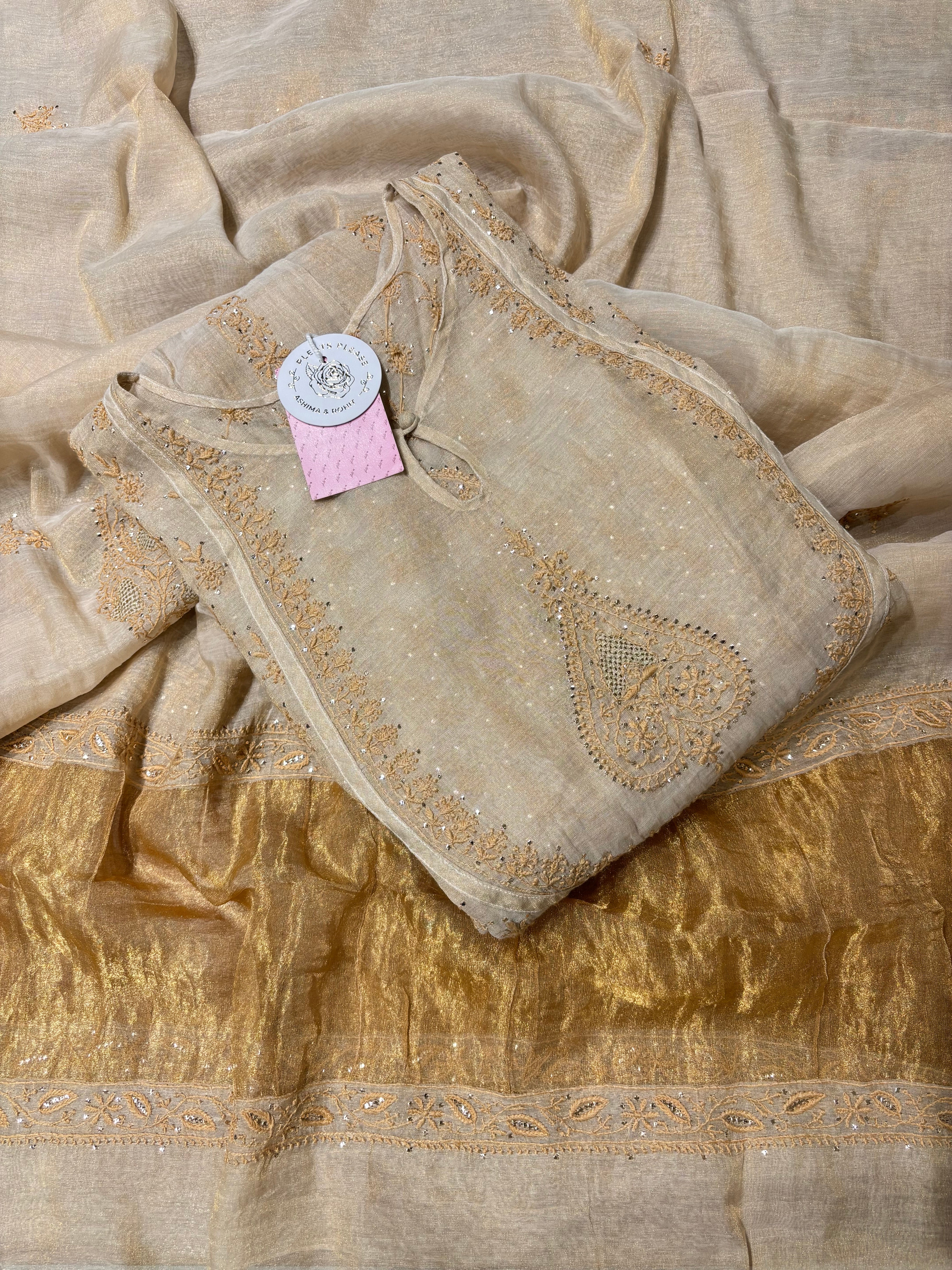 Dyeable Pure Tissue Chikankari A-Line Anarkali & Dupatta