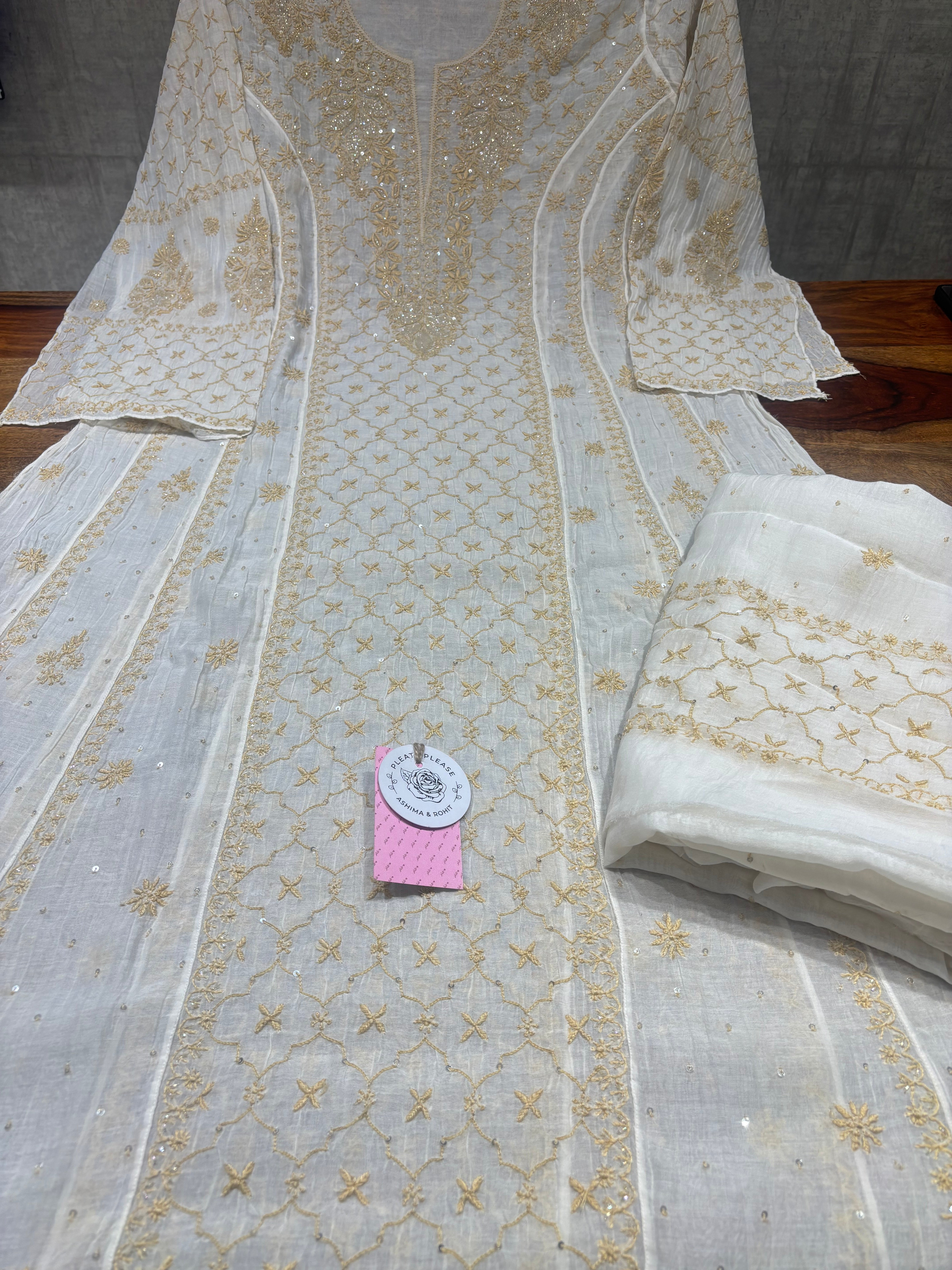 Dyeable Chanderi Mul Chikankari Anarkali & Dupatta Set