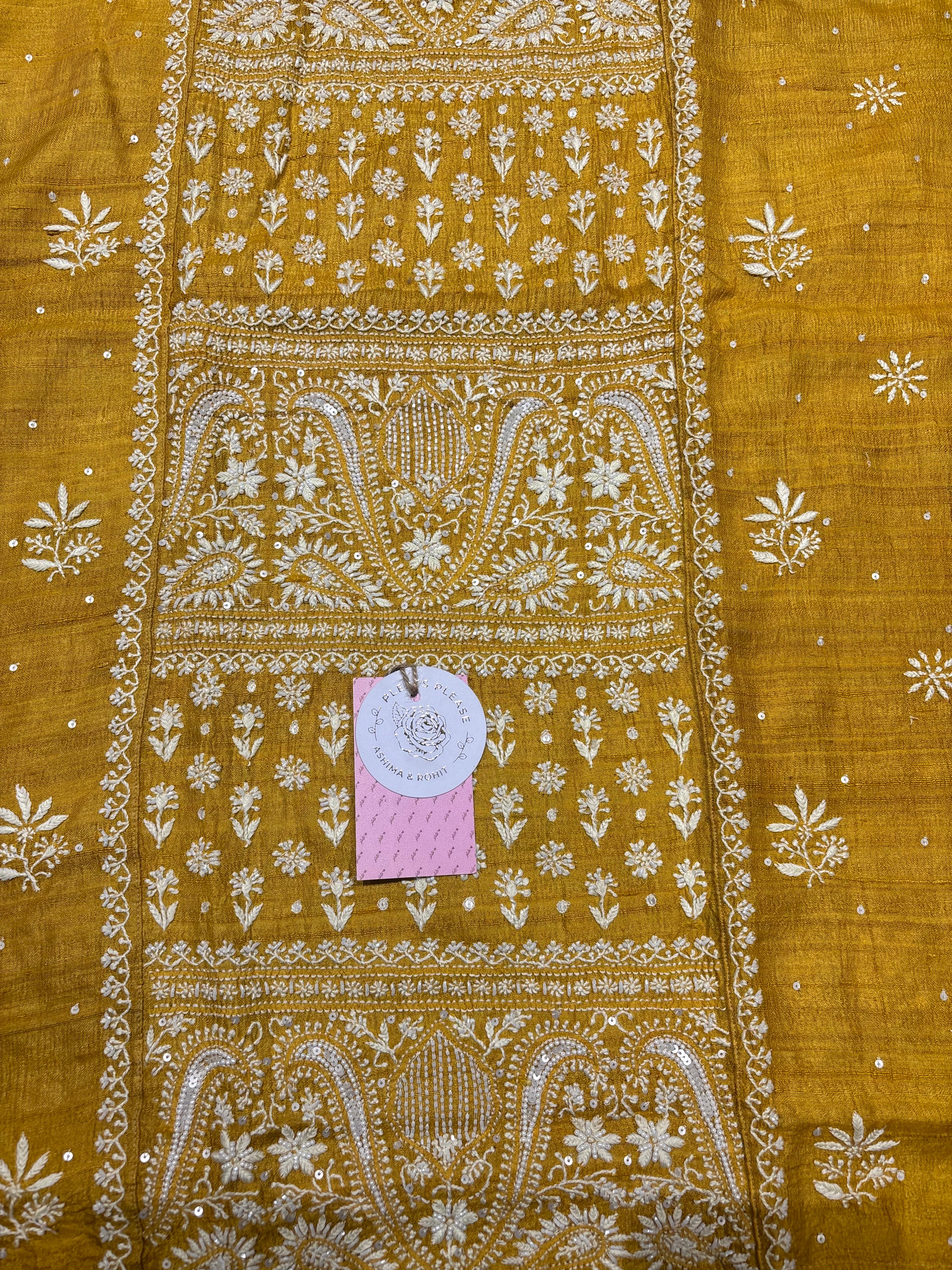 Mustard pure and premium Tussar Silk Chikankari Kurta and Dupatta Set