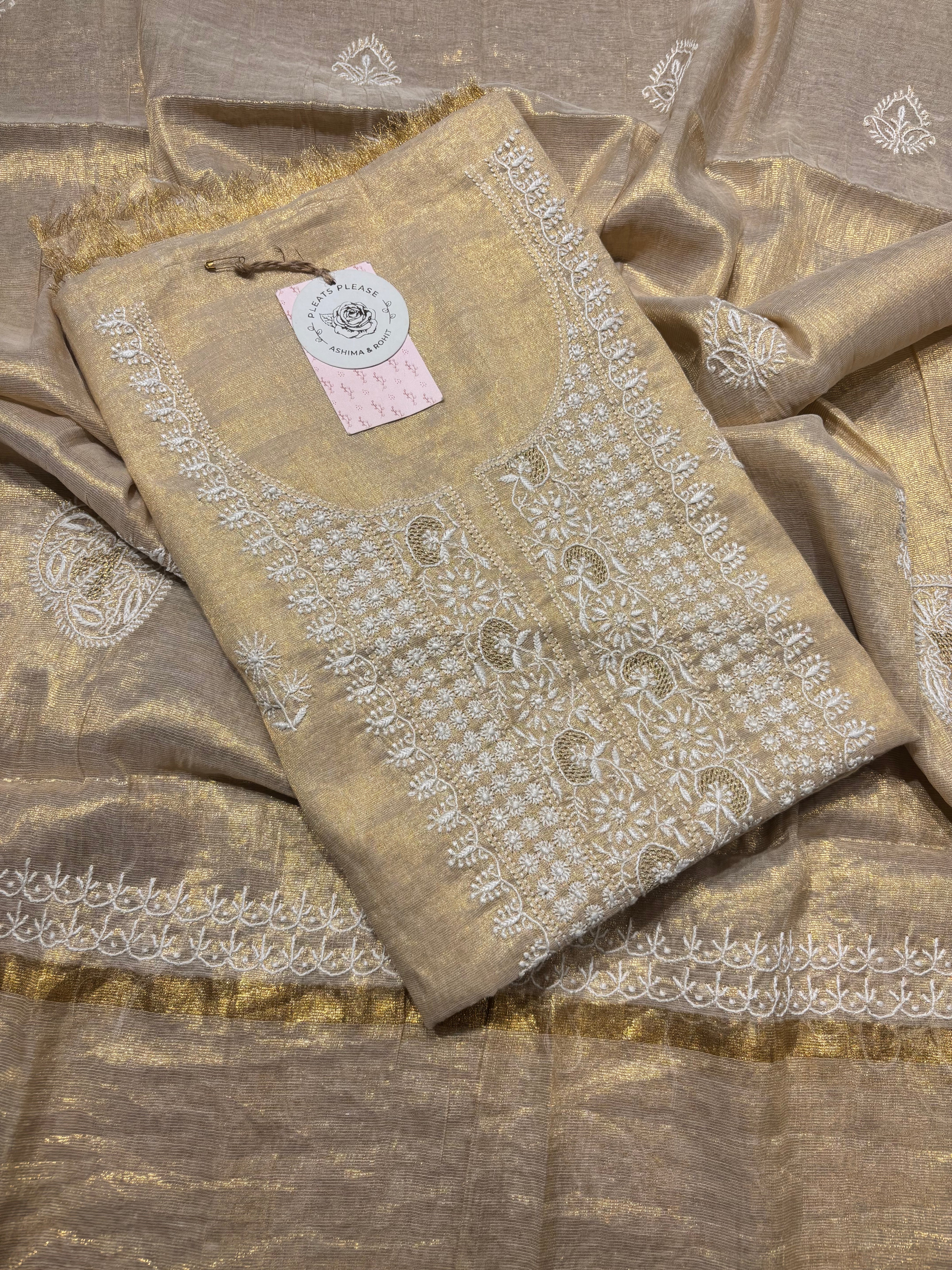 Dyeable Tissue Chikankari Kurta and Dupatta set