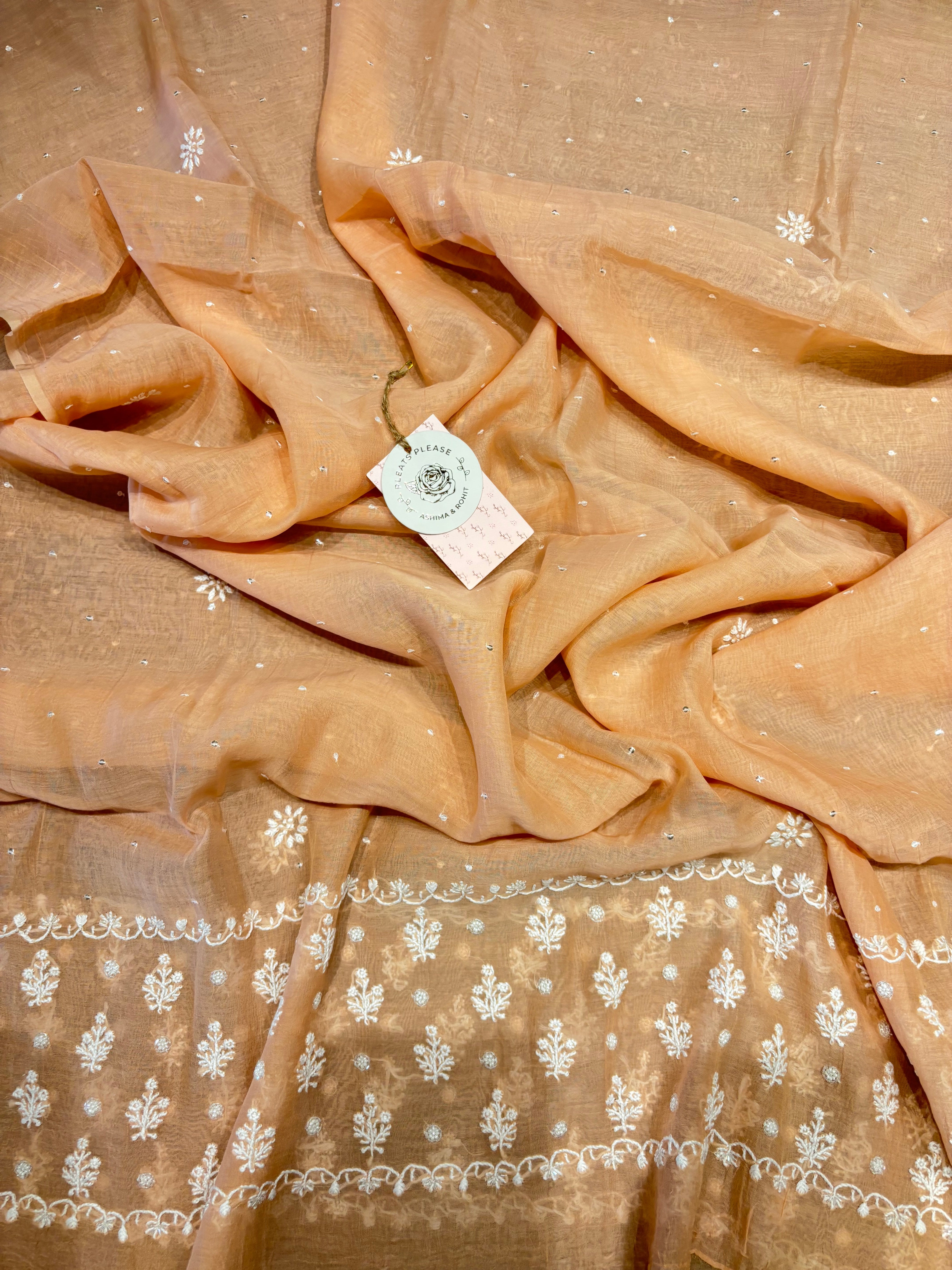 Peach Chanderi mul Chikankati Anarkali &Dupatta Set