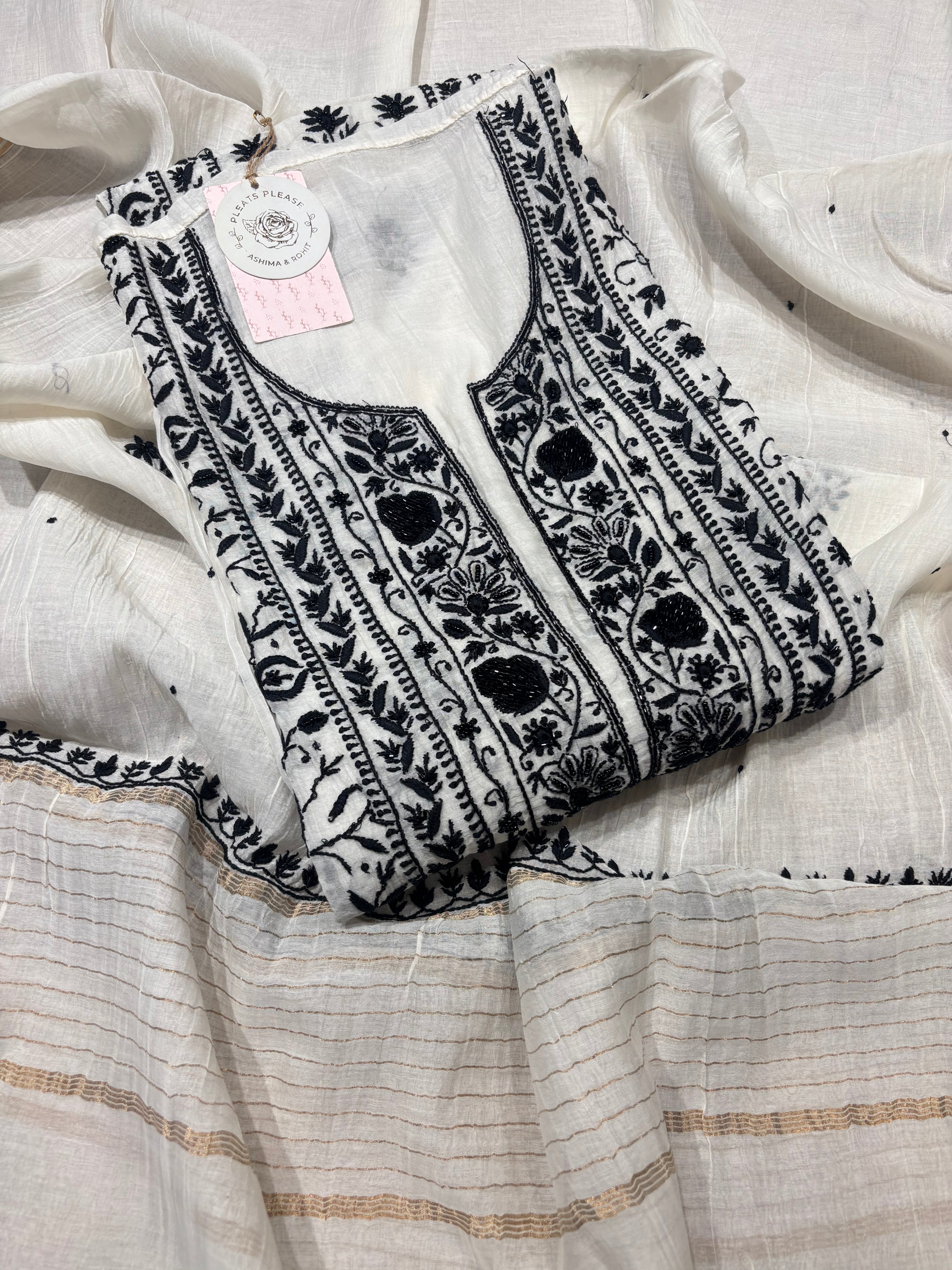 Dyeable Chanderi Mul Chikankari Kurta and Dupatta set