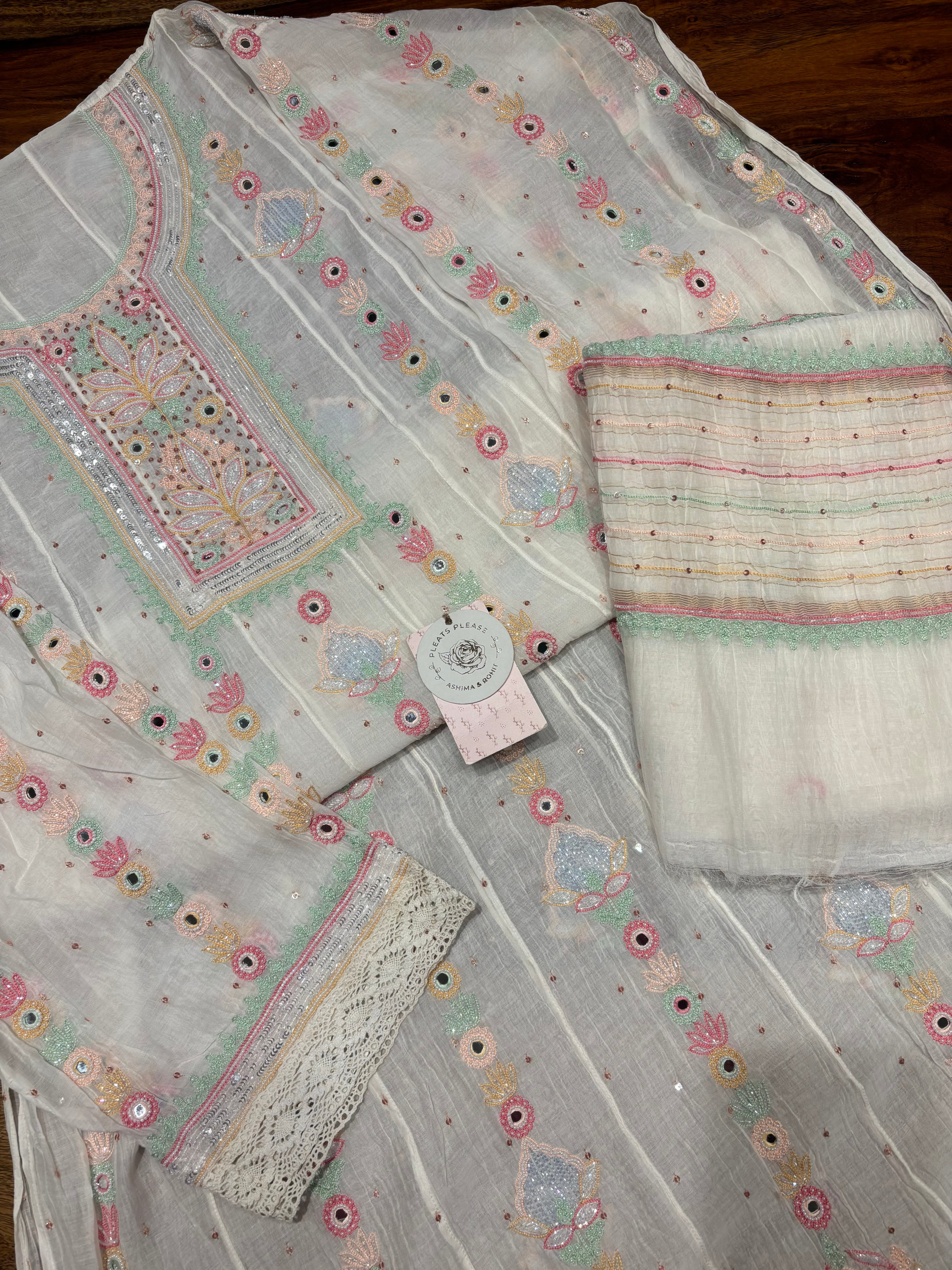 Dyeable Chanderi Mul Chikankari Kurta & Dupatta Set