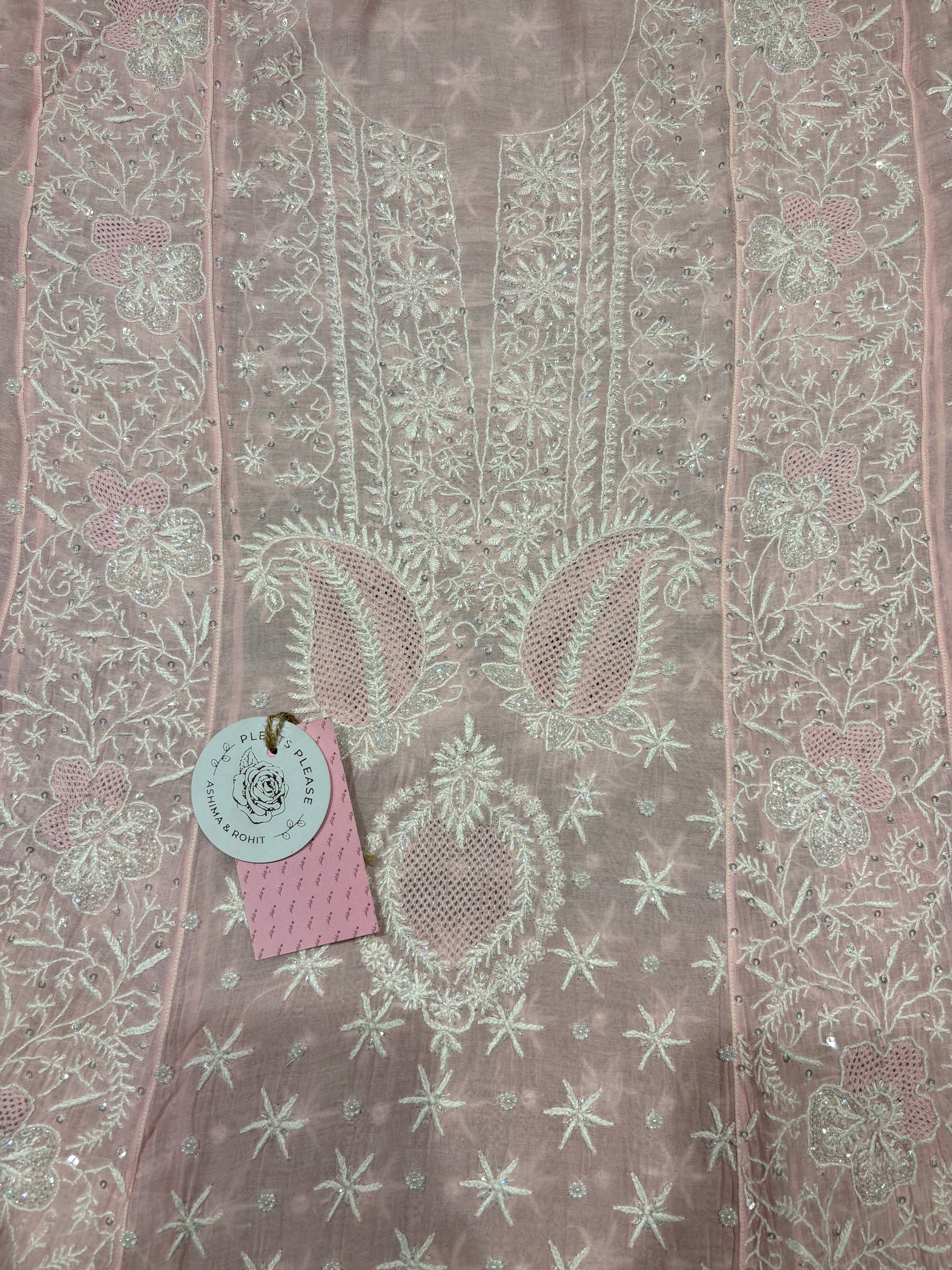 Soft pink Chanderi Mul Chikankari Anarkali and Dupatta Set