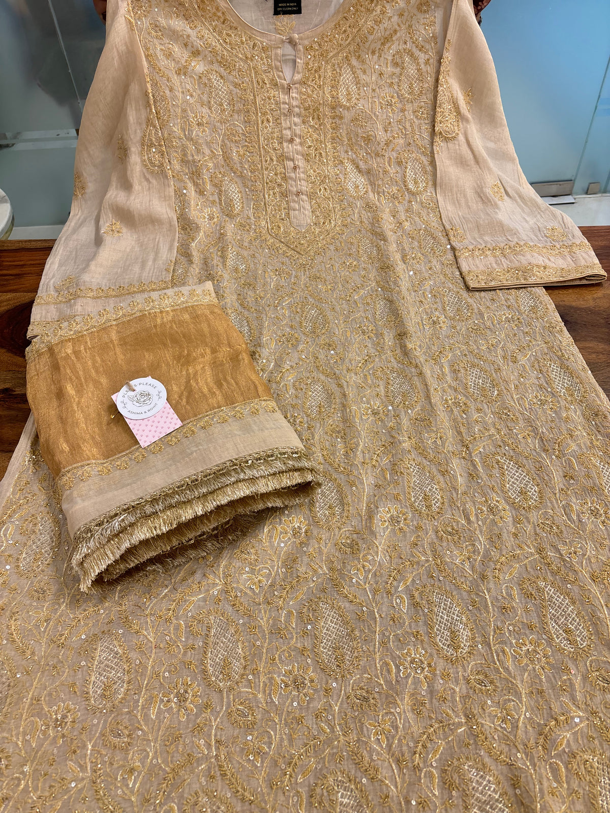 Dyeable Pure & Premium Tissue Paisley Jaal Chikankari Kurta & Dupatta
