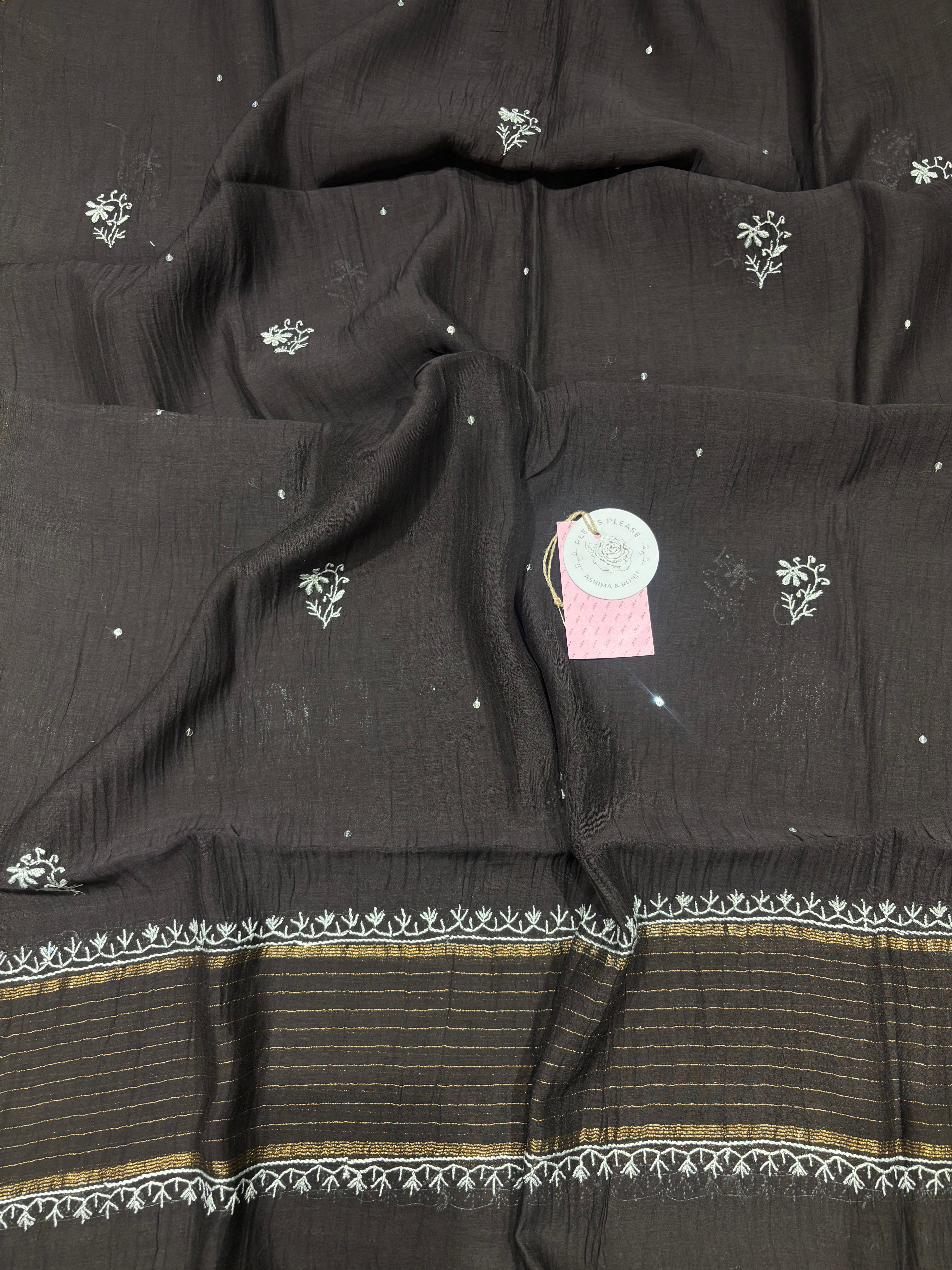 Black Chanderi Mul Chikankari Kurta & Dupatta Set