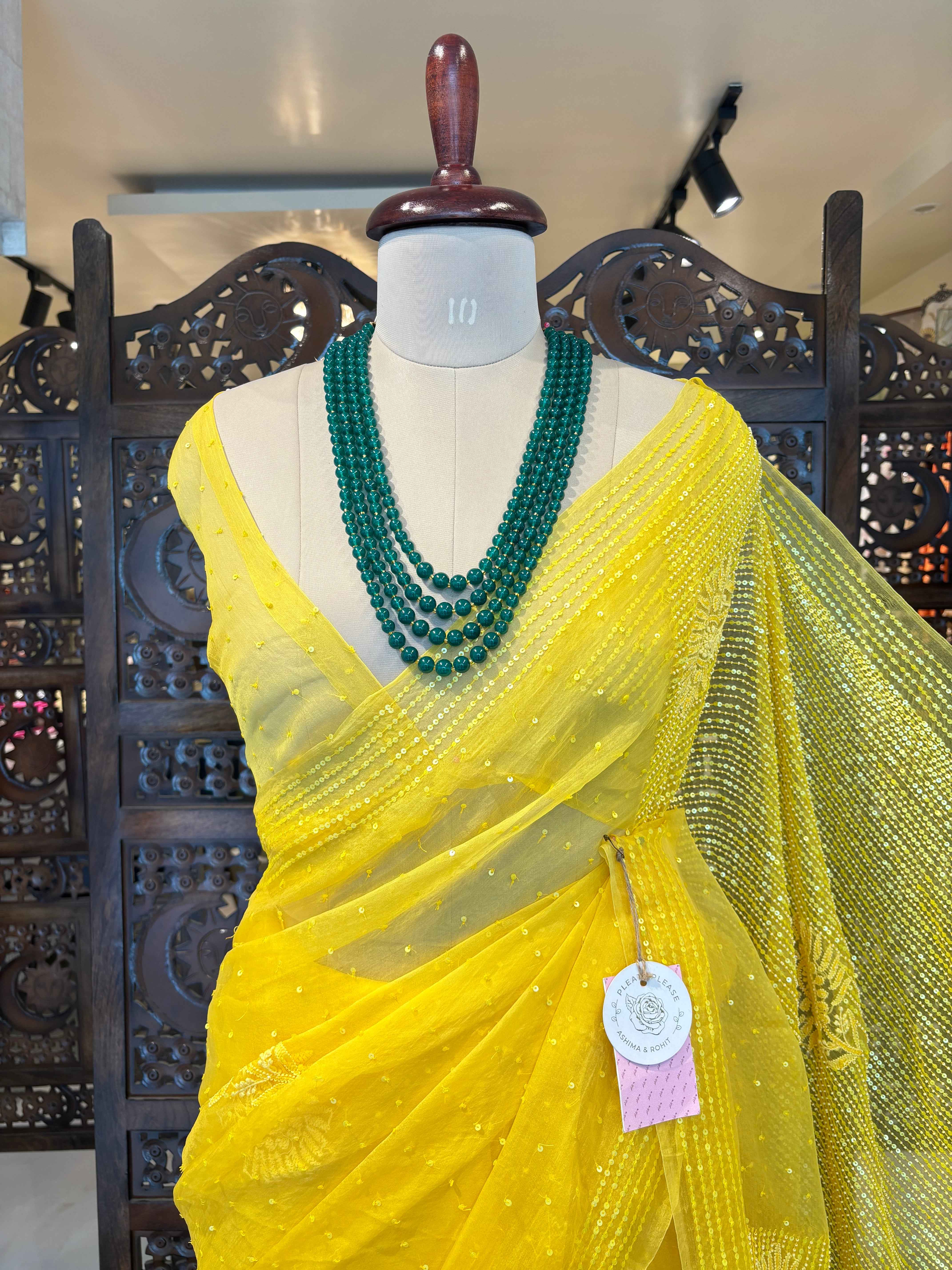 Yellow Pure Organza Chikankari Saree