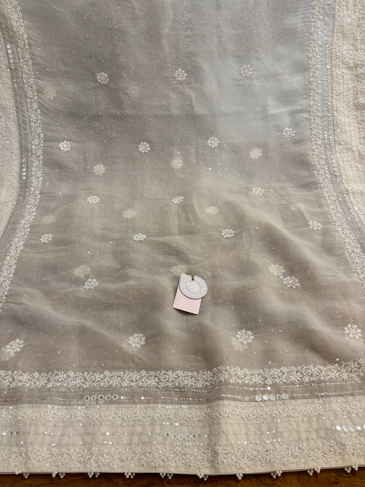 Dyeable Pure Organza Chikankari Kurta, Dupatta With Bottom