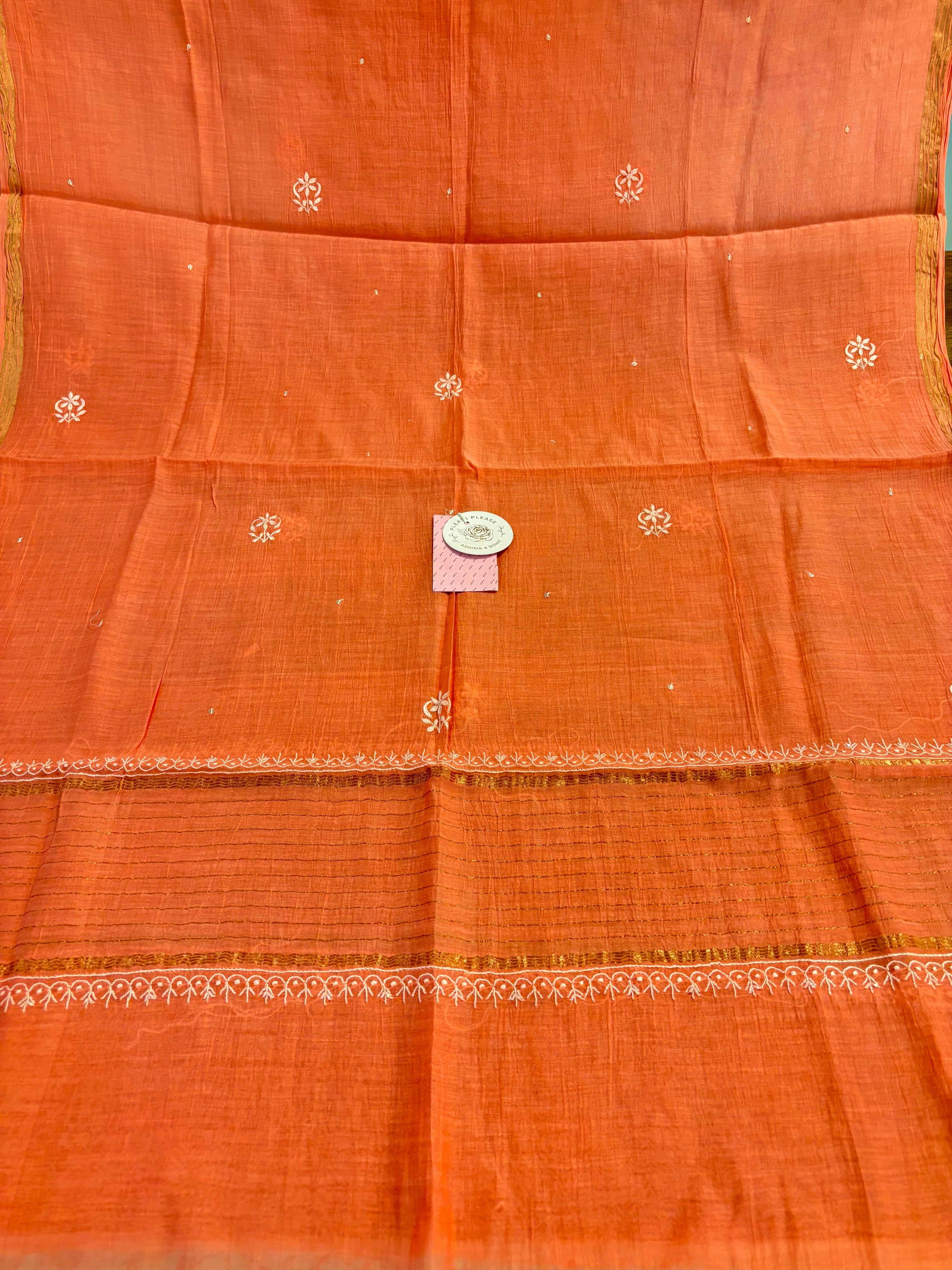 Coral Peach Chanderi Chikankari Kurta & Dupatta