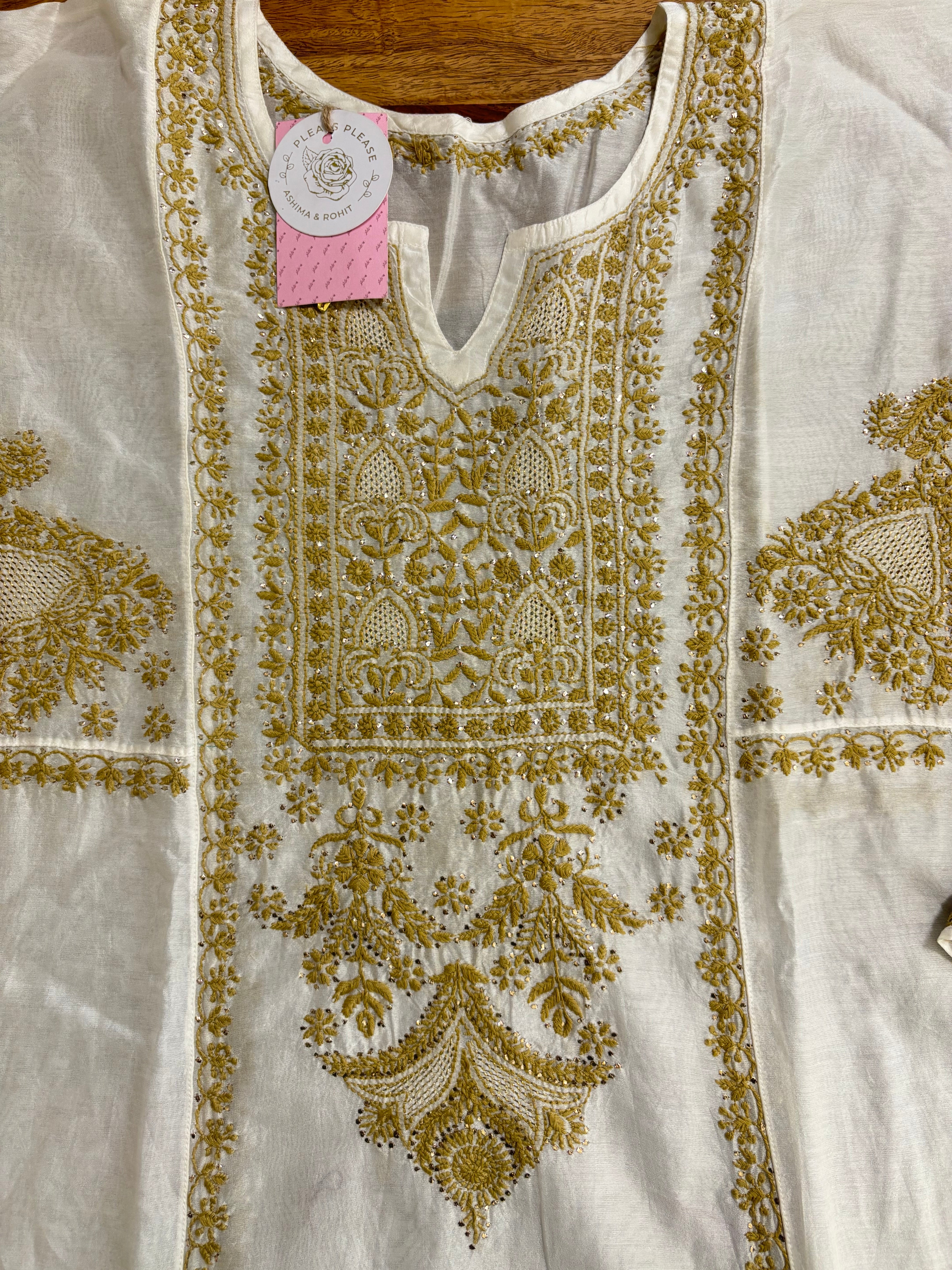 Dyeable Chanderi Chikankari Mukaish Anarkali & Dupatta Set