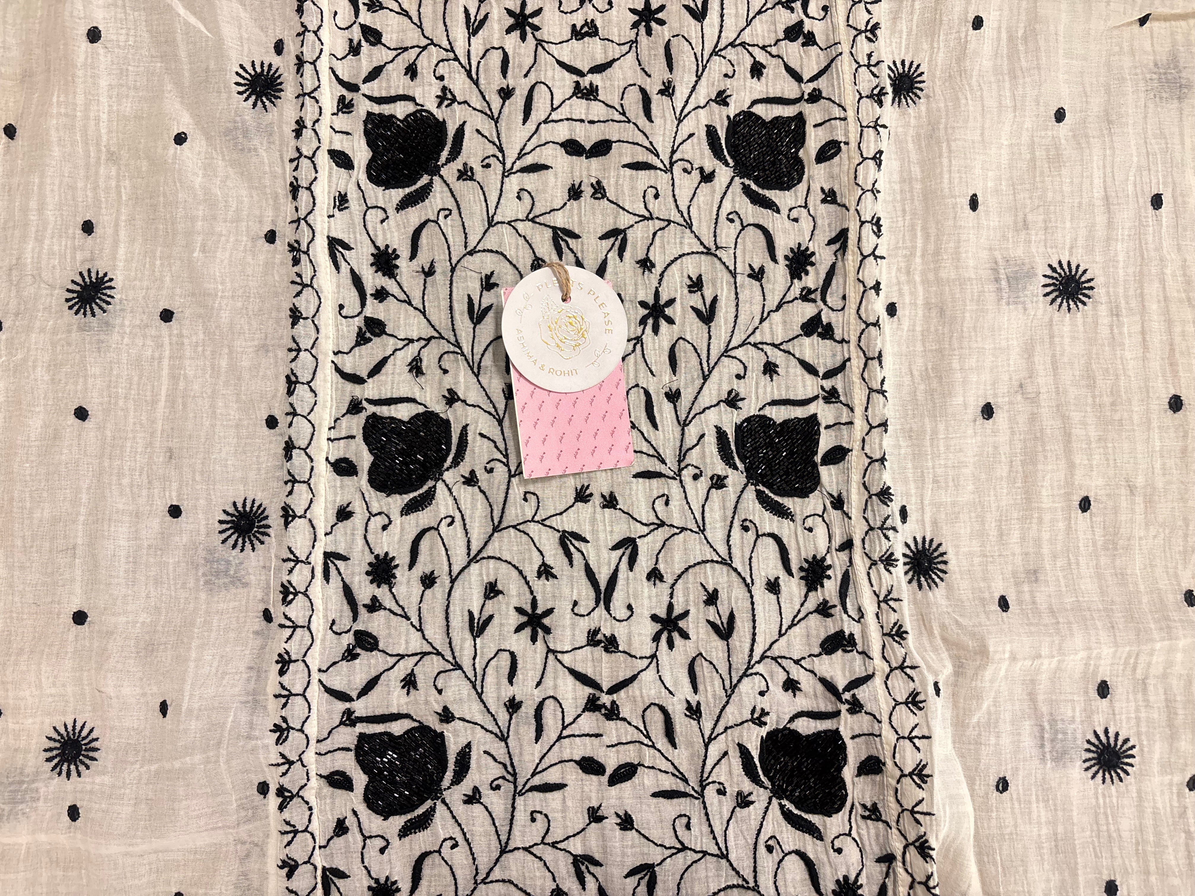 Dyeable  Black & White Chanderi Chikankari Kurta & Dupatta
