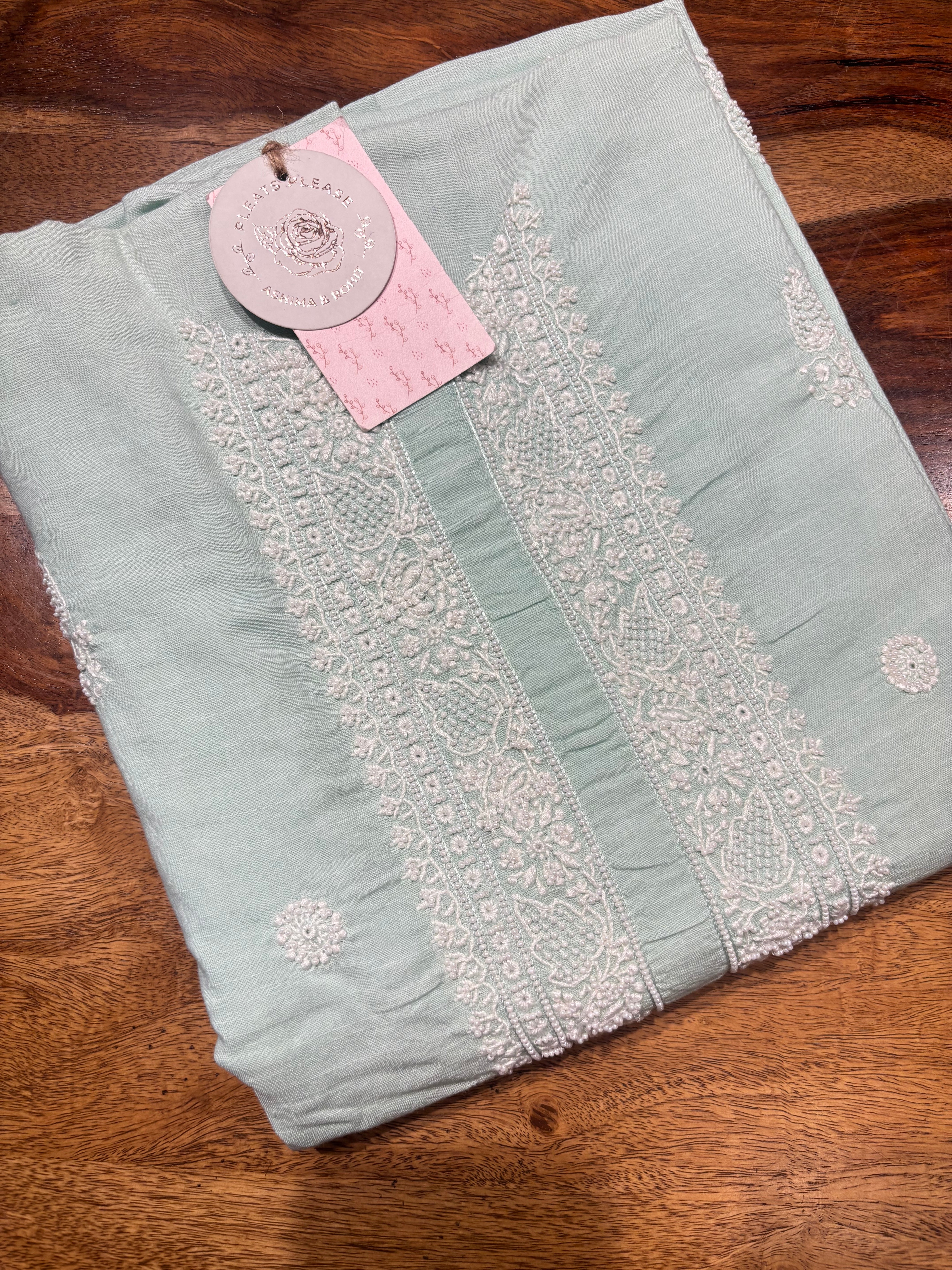 Sea foam Mul Chikankari Men's Kurta Fabric